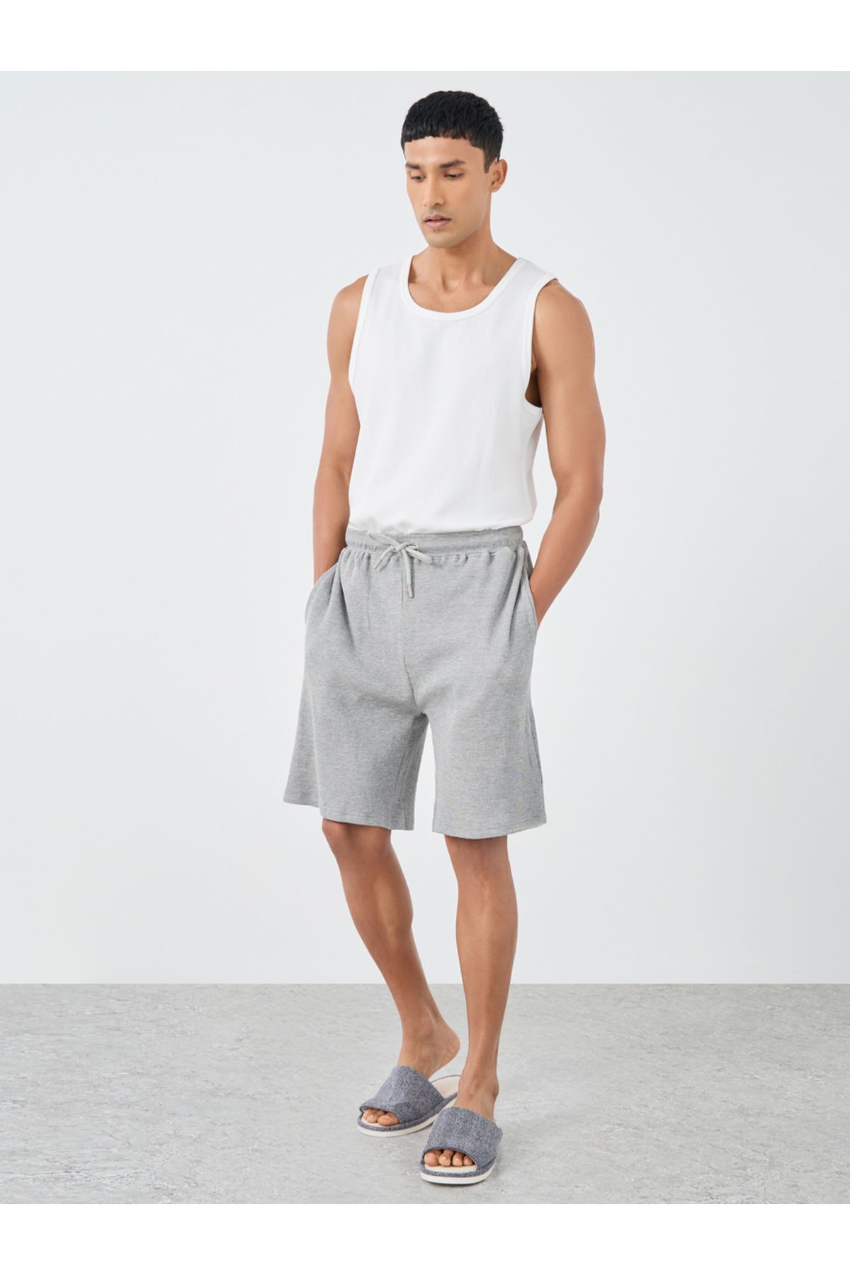Styli-Waffle Textured Shorts with Drawstring 3