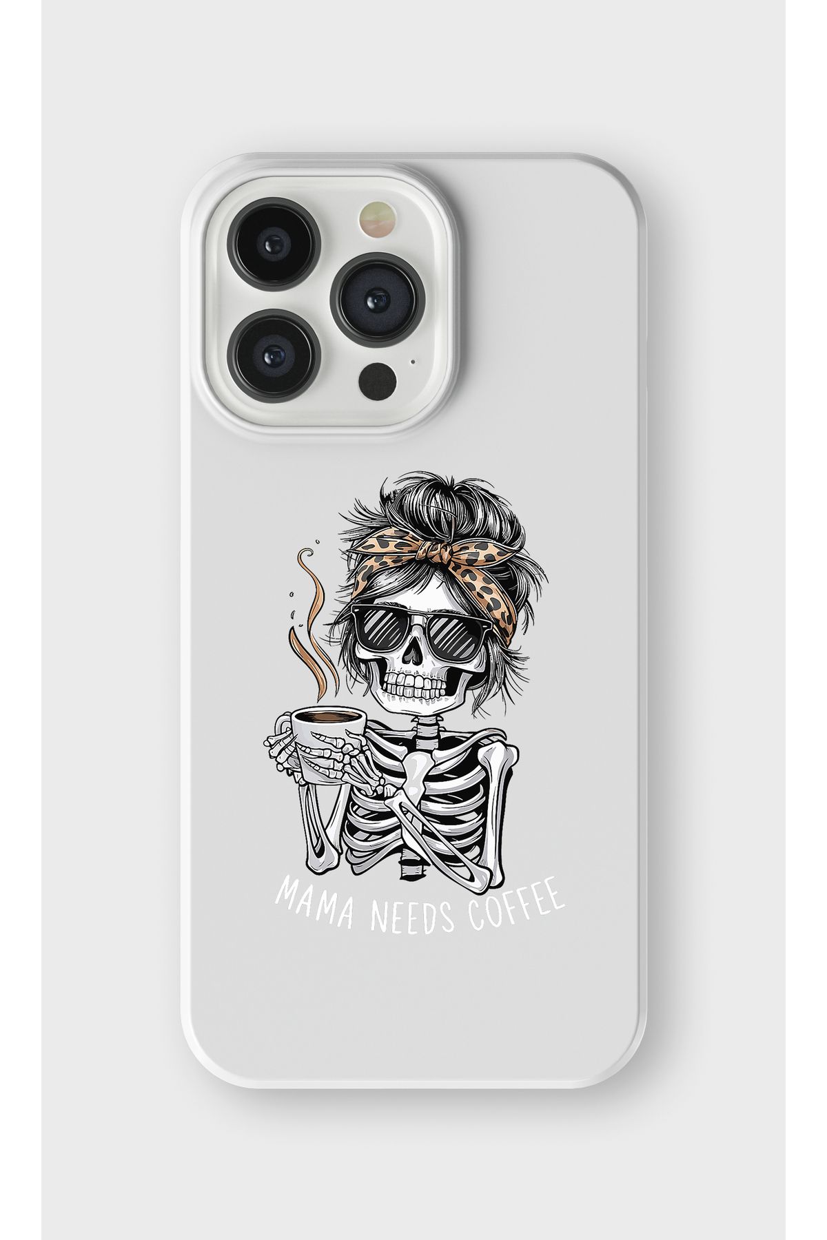 lelia iPhone 16 Pro Max Uyumlu Sevimli İskelet Tasarımlı İçi Kadife Lansman Beyaz Silikon Kılıf