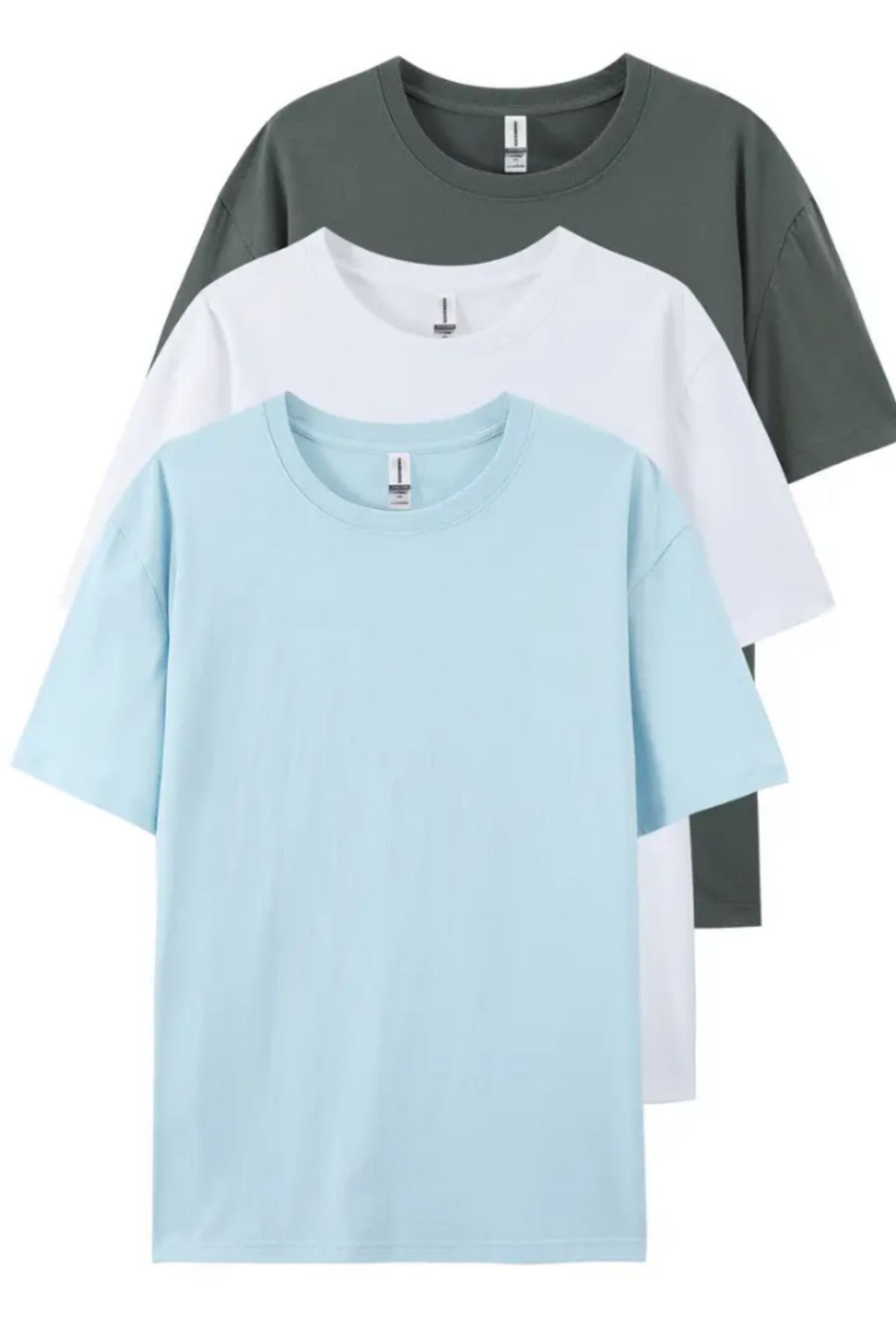 BLUE STREET Füme Beyaz Bebe Mavi 3'lü Basic Bisiklet Yaka T-shirt