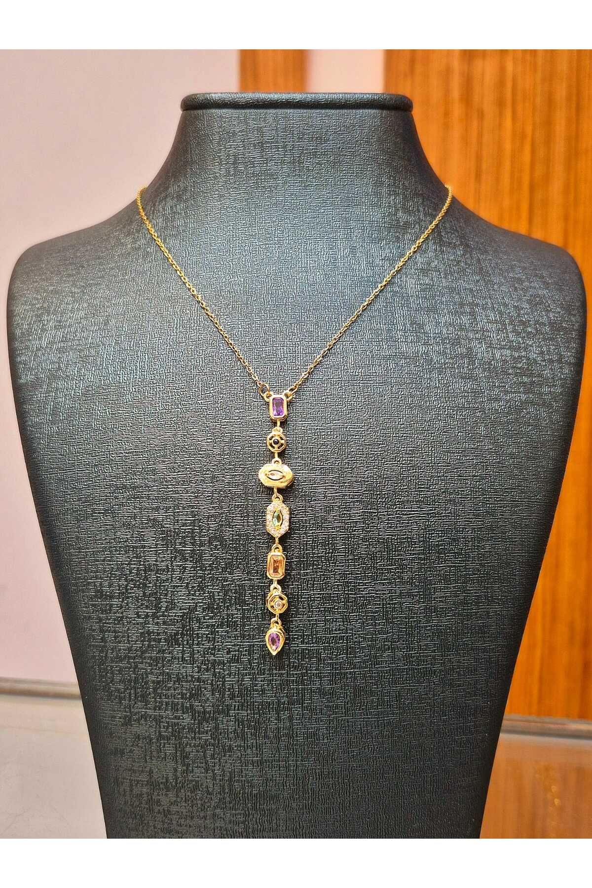 JEWELRY GOLD RENKLİ TAŞLI Y KOLYE
