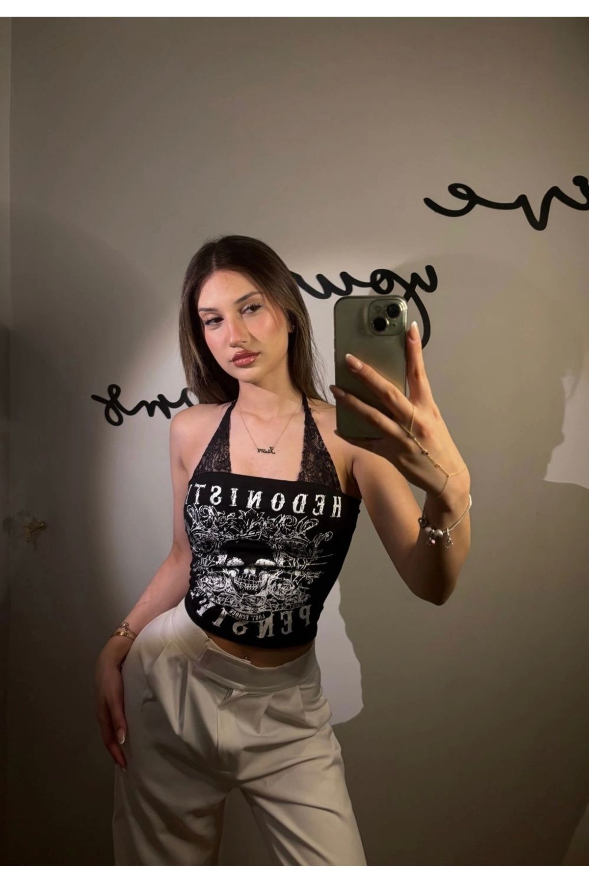 Violon Grunge Punk Siyah Punk Skeleton Kafatası Baskılı Crop