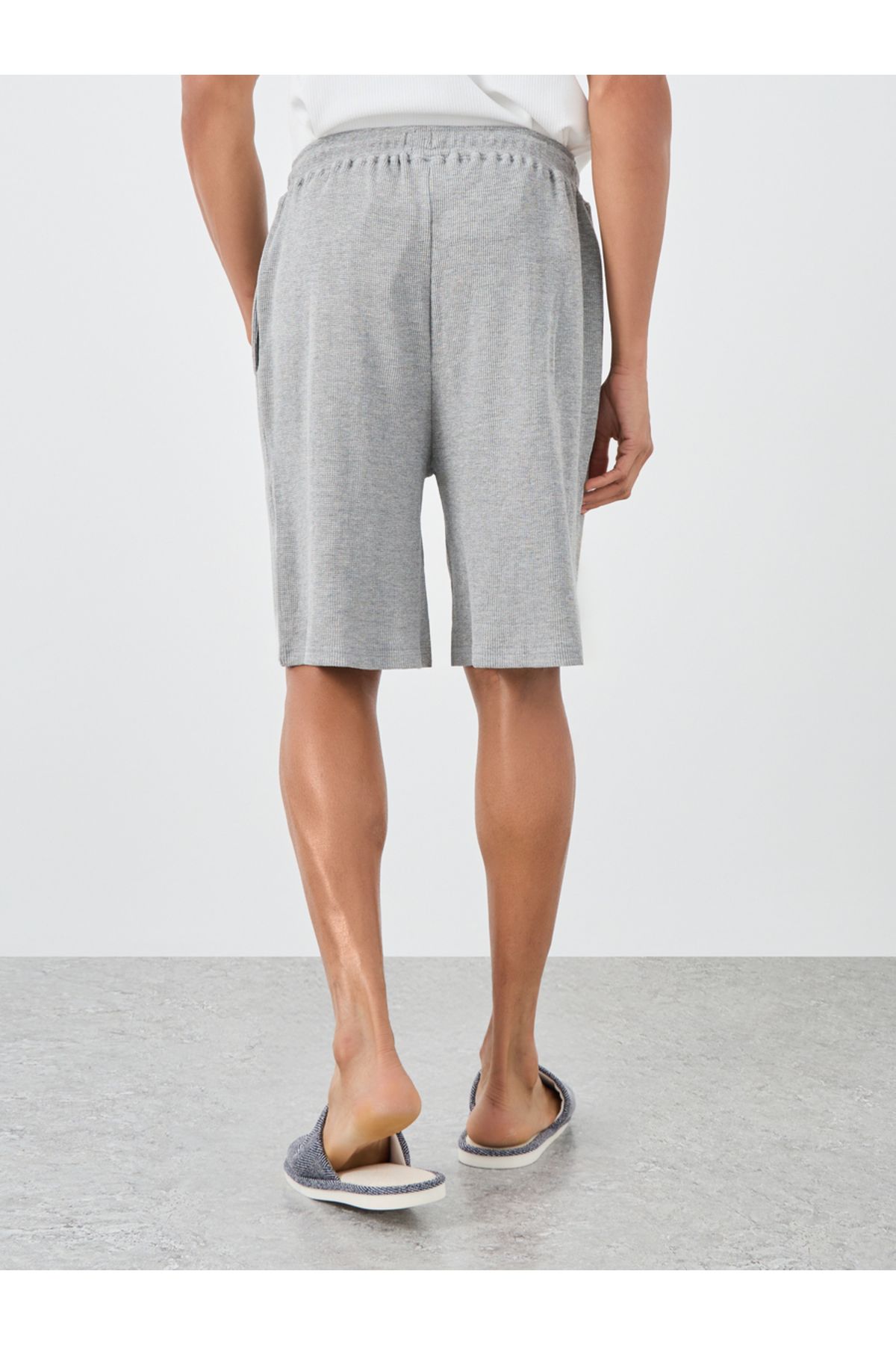 Styli-Waffle Textured Shorts with Drawstring 5
