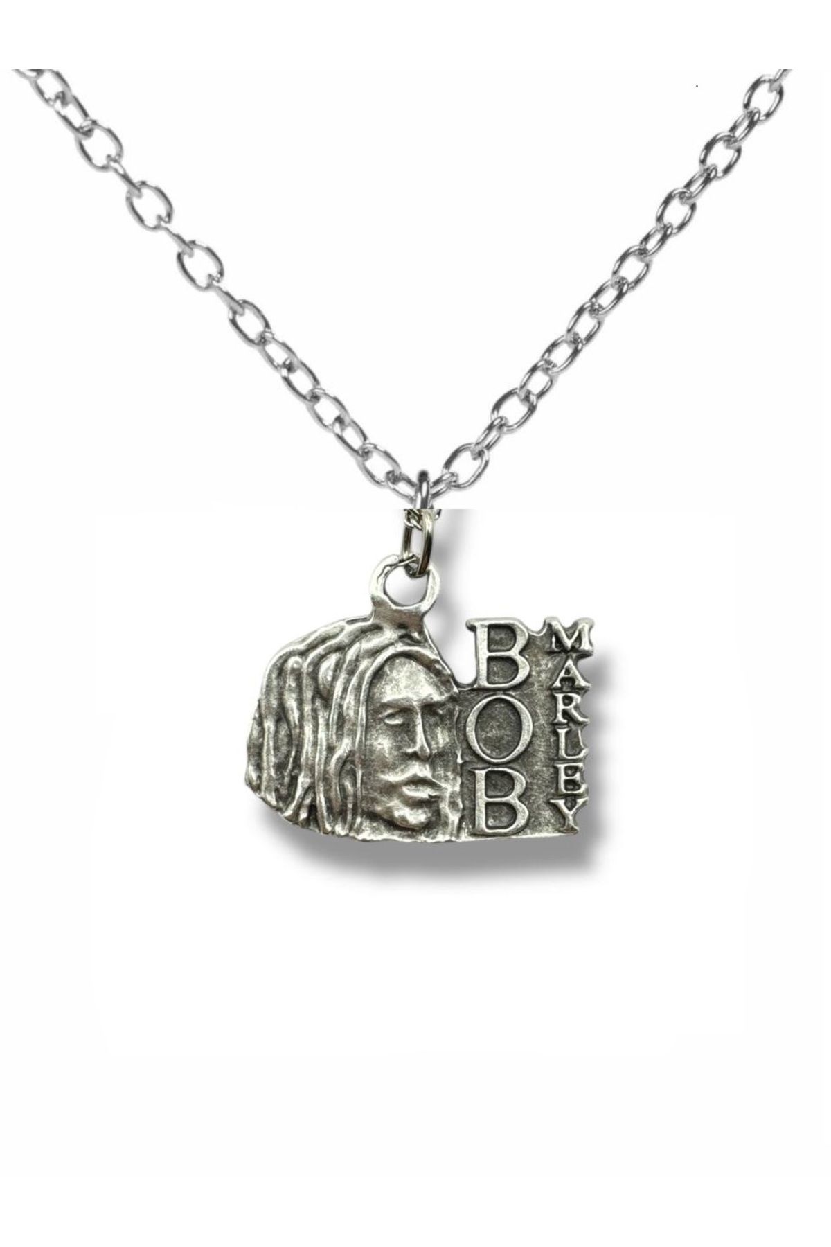Herşey Nota Bob Marley Figürlü Unisex Kolye – Reggae Ruhunu Taşıyan 60 cm Zincirli