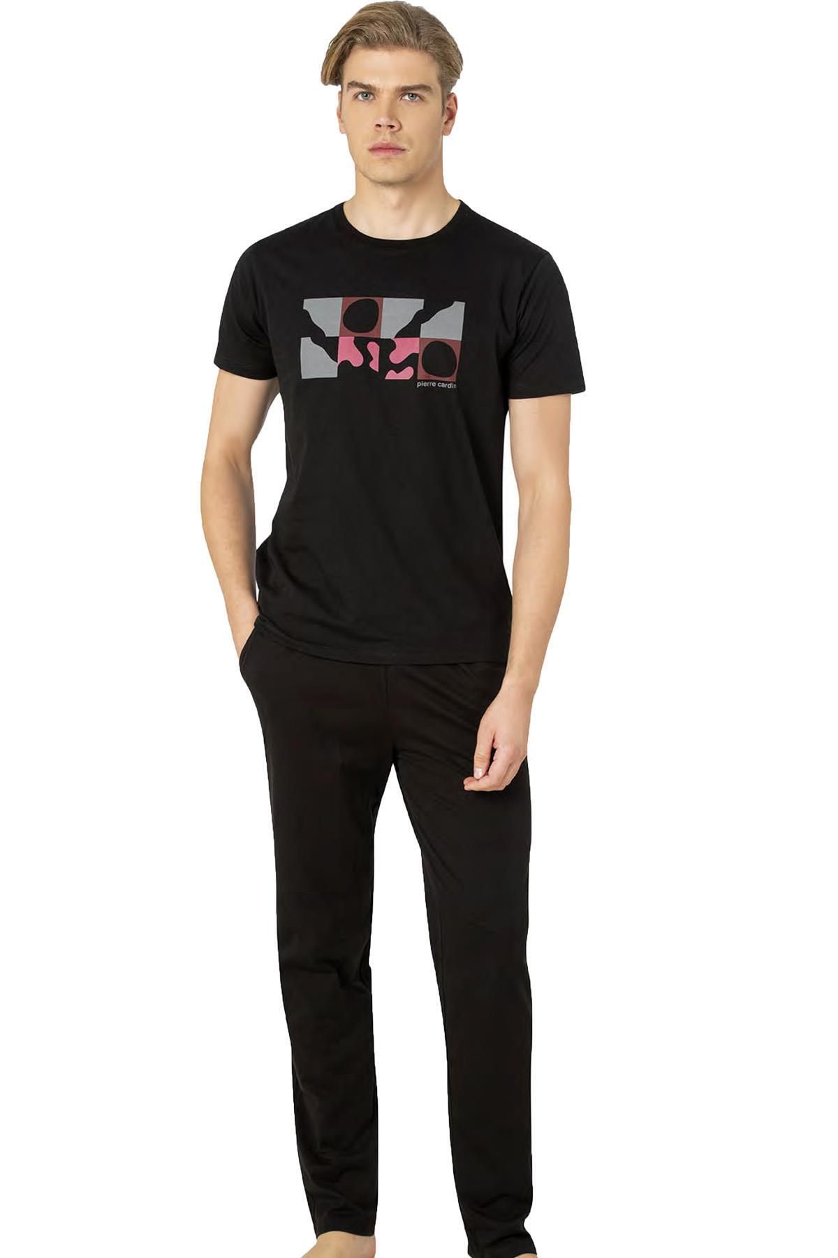 Pierre Cardin Rahat Kalıp Yazlık Cepli Erkek Pijama Takım, Bisiklet Yaka, %100 Pamuk, Penye Pijama T