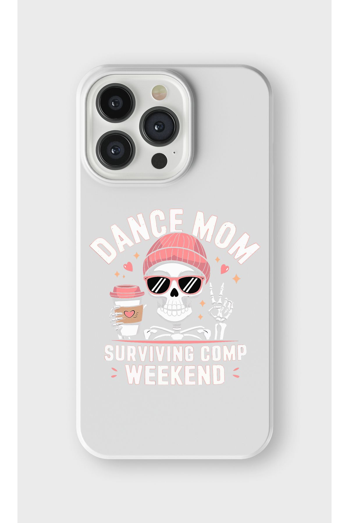 lelia iPhone 14 Pro Uyumlu Dance Mom İskelet Tasarımlı İçi Kadife Lansman Beyaz Silikon Kılıf