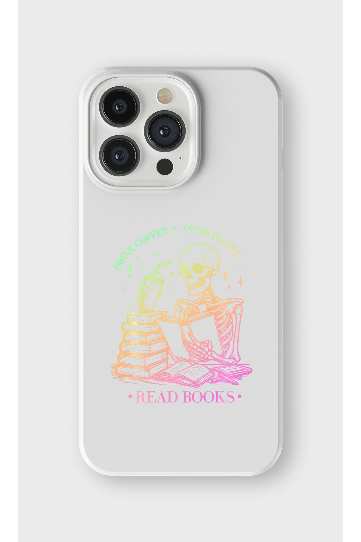 lelia iPhone 15 Pro Max Uyumlu Renkli İskelet Tasarımlı İçi Kadife Lansman Beyaz Silikon Kılıf