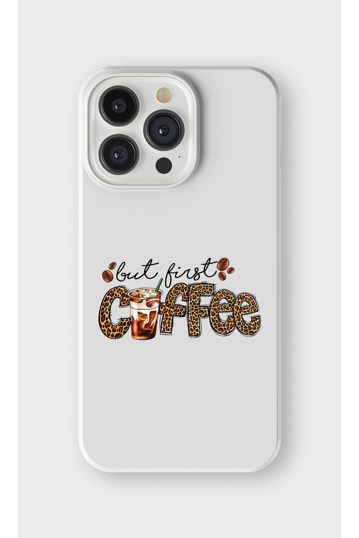 lelia iPhone 13 Pro Max Uyumlu Leopar Coffee Tasarımlı İçi Kadife Lansman Beyaz Silikon Kılıf