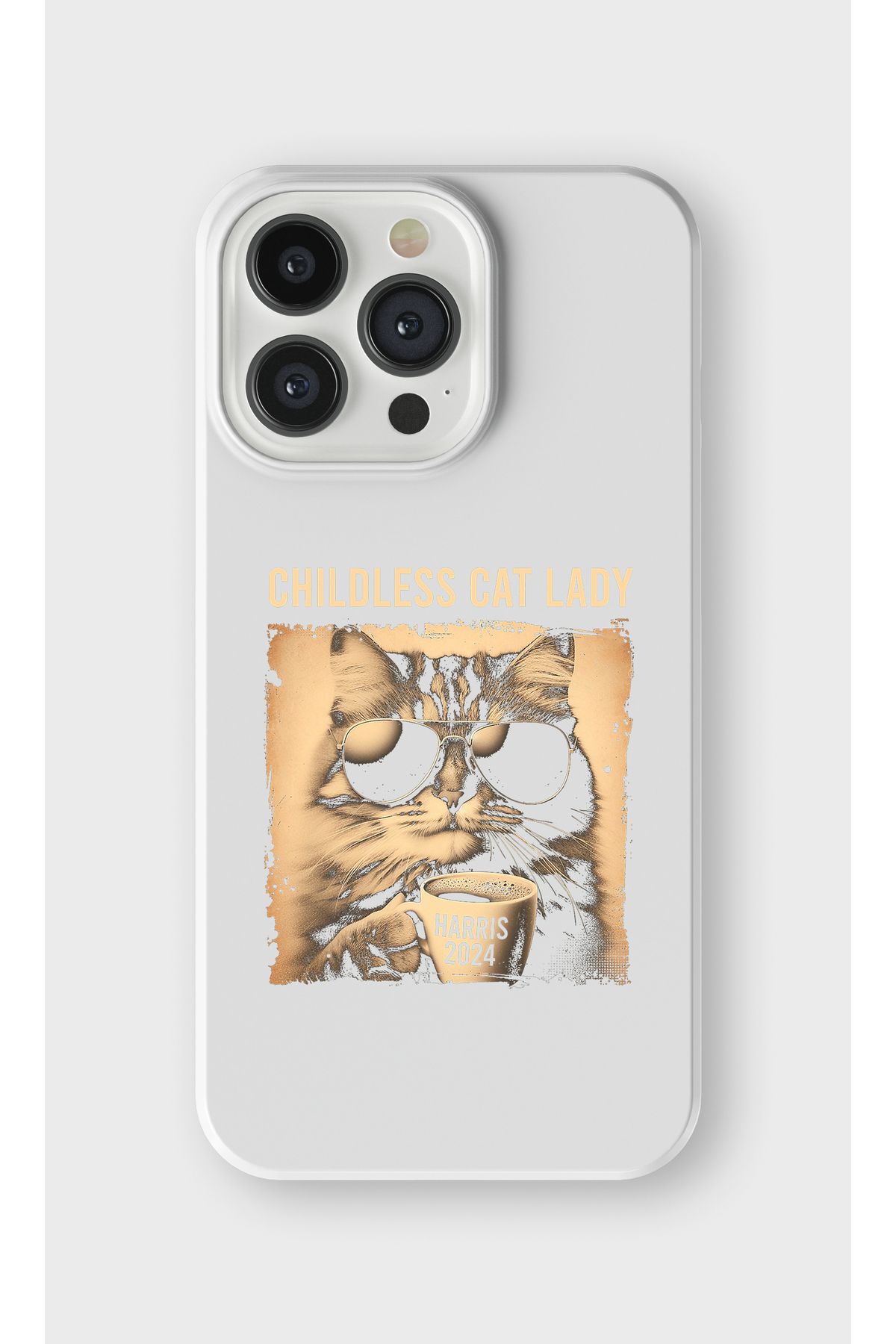 lelia iPhone 13 Pro Max Uyumlu Cool Kedi Tasarımlı İçi Kadife Lansman Beyaz Silikon Kılıf