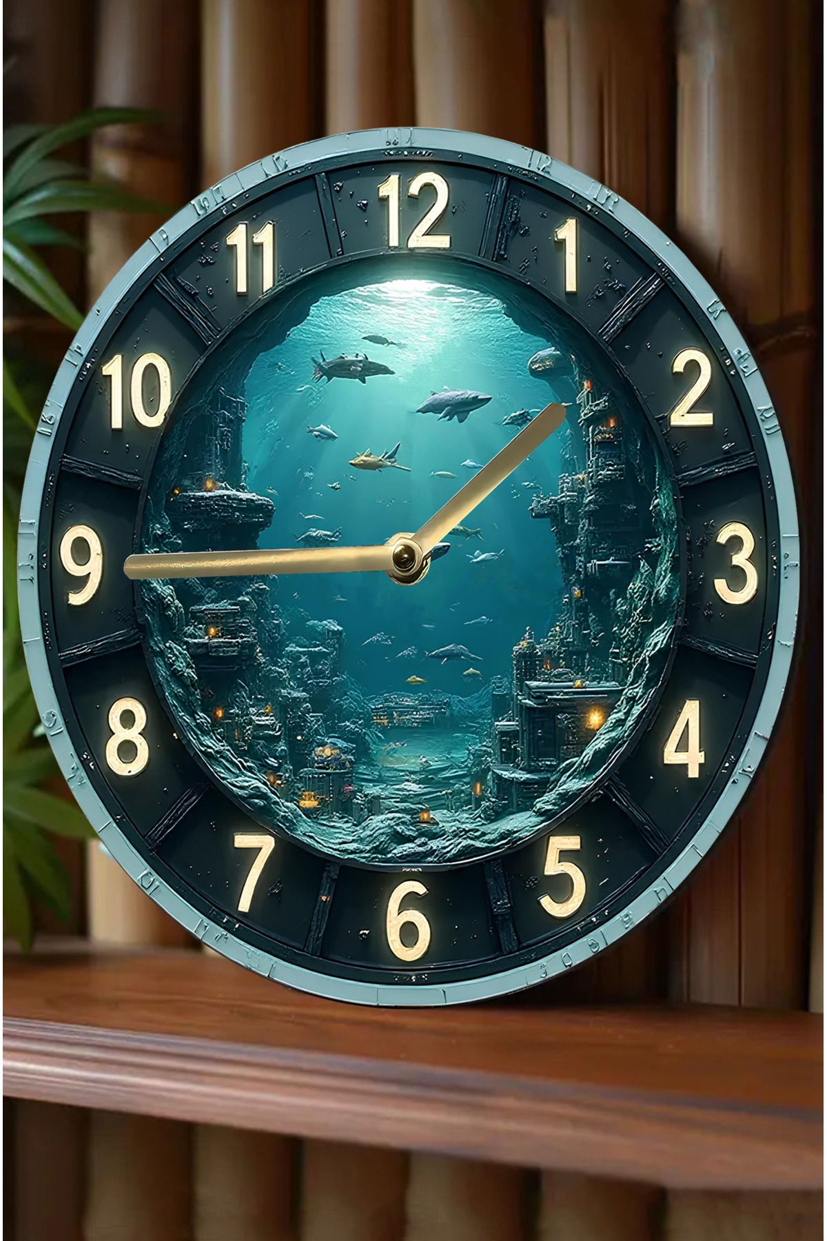 kutuTR 🌊🦈 Derin Mavi – Atlantis Zamanı 3D Duvar Saati 🏰🕒 sdw262