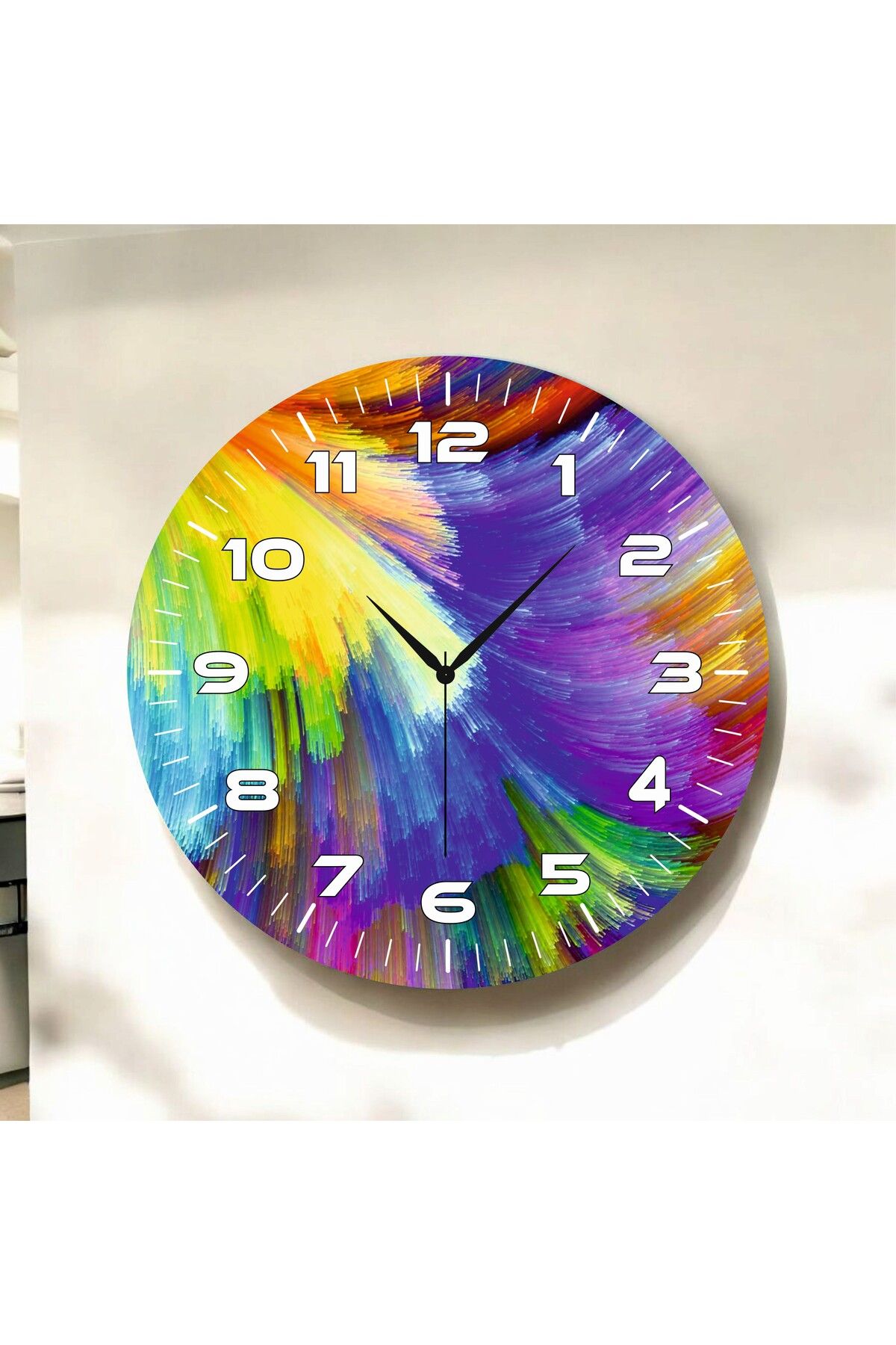 AA Shop Renkli Baskı Desenli Sayılı Hediyelik Ahşap Sessiz Duvar Saati 50cm