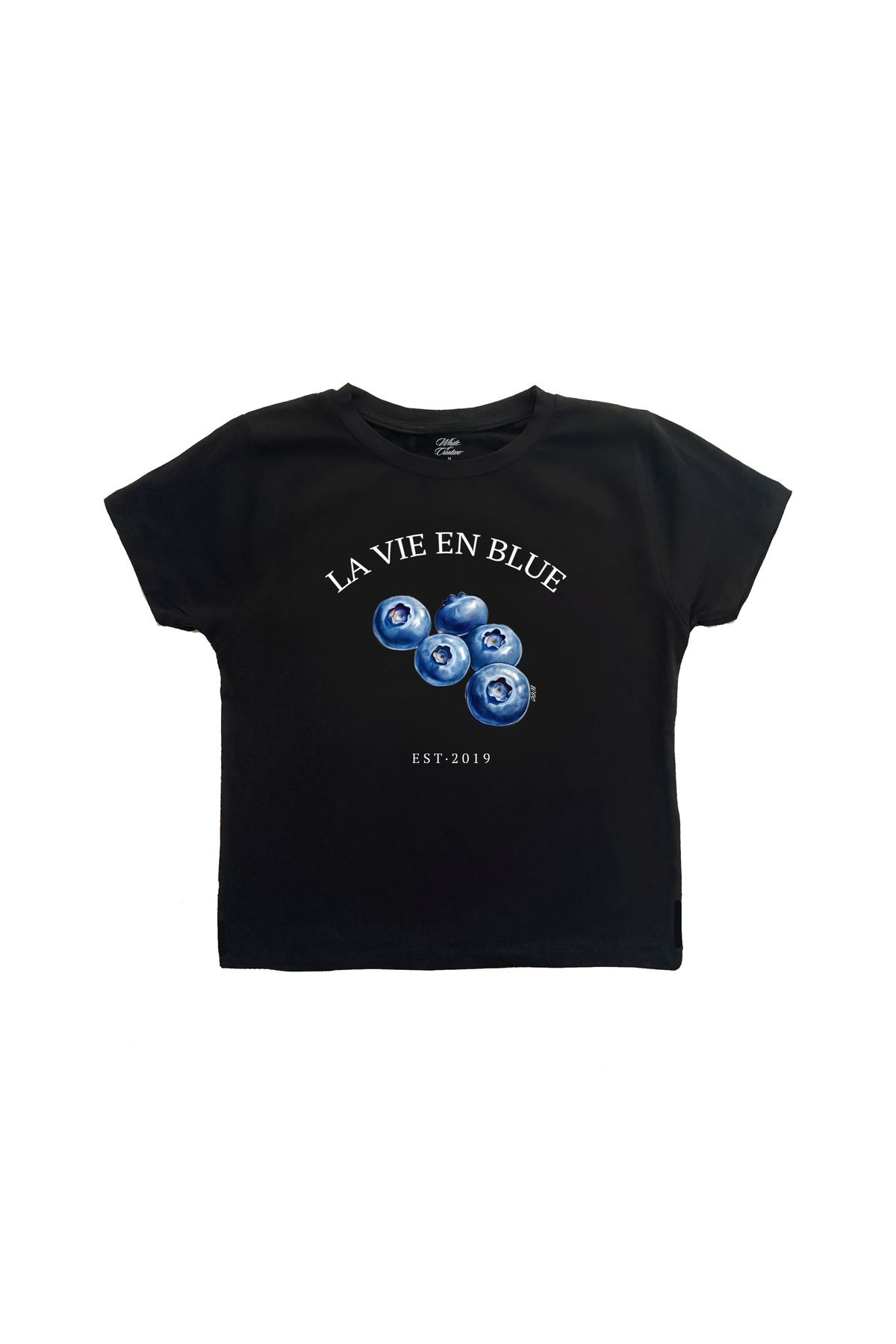 WHITE OF CREATIVE Blueberry Baby Tee Crop Top