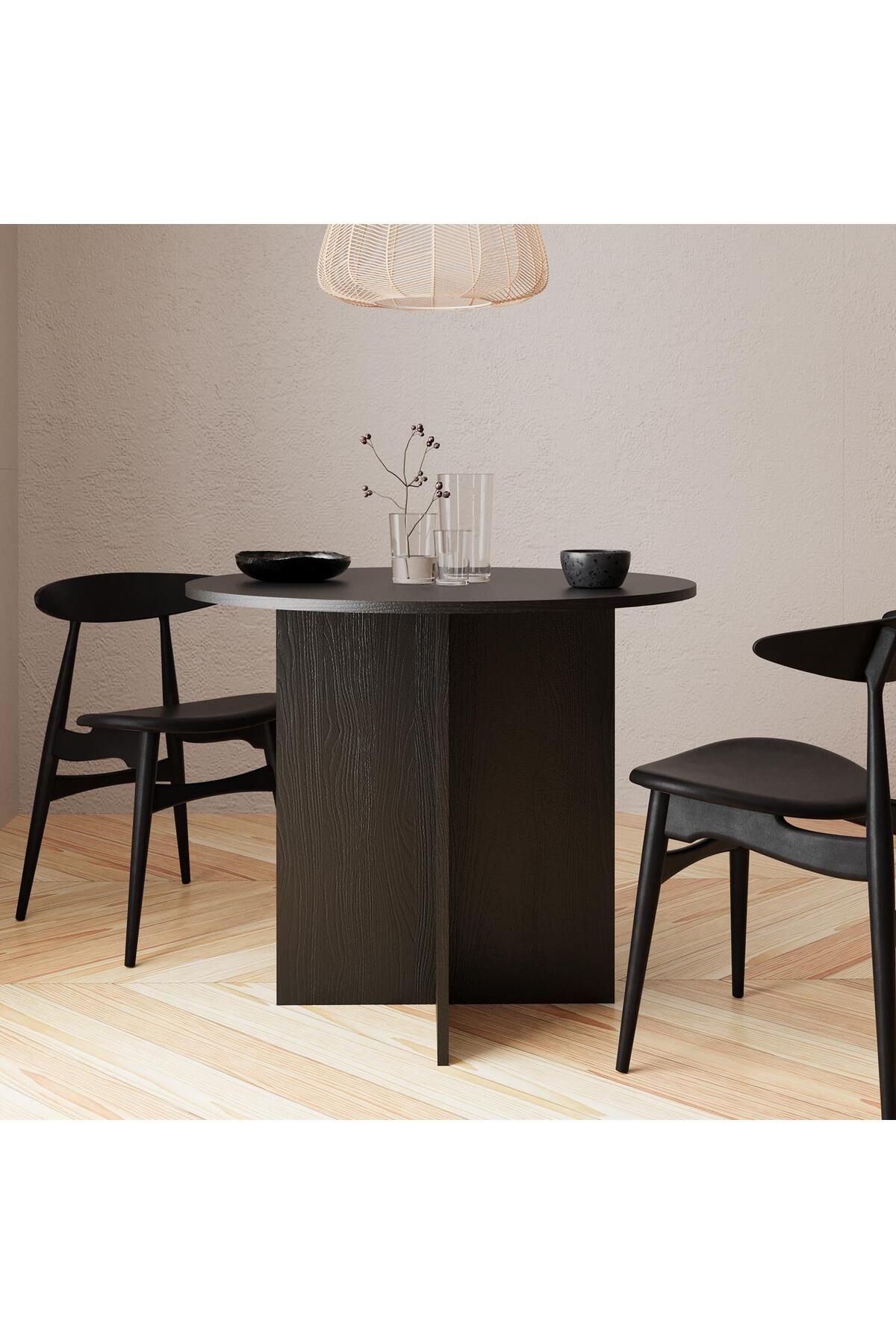 Bimossa L0140 Linet Yuvarlak Yemek Masası Salon Mutfak Masası 4 Kişilik – Siyah