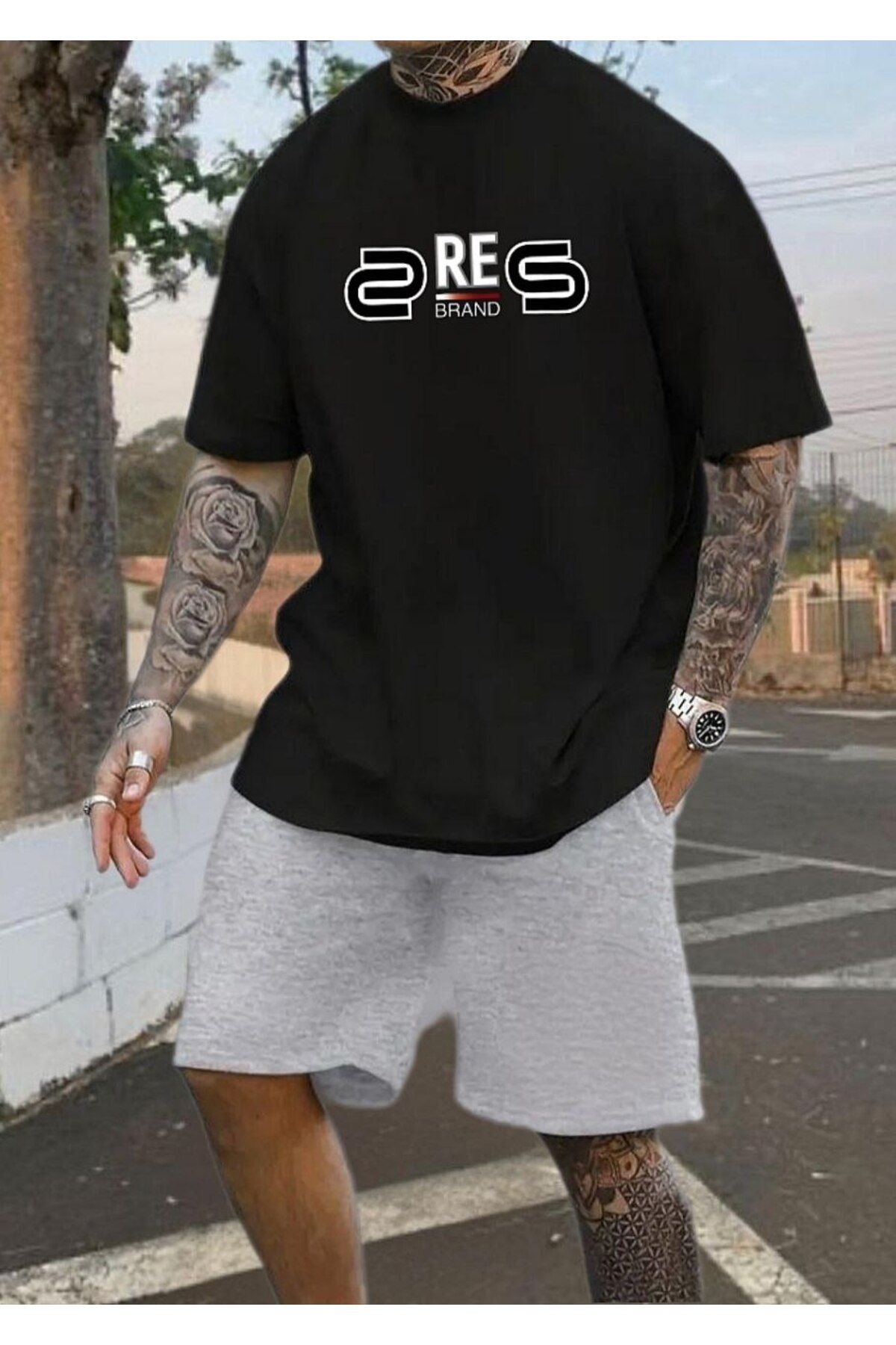 REBRAND Oversize T-shirt Takımı - Baskılı Alt Üst şort Takımı