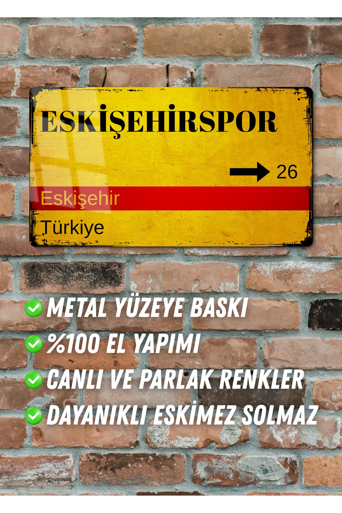 DEKOR HANEM Eskişehirspor Metal Taraftar Posteri - Sokak Tabelası Görünümlü Metal Parlak Tablo