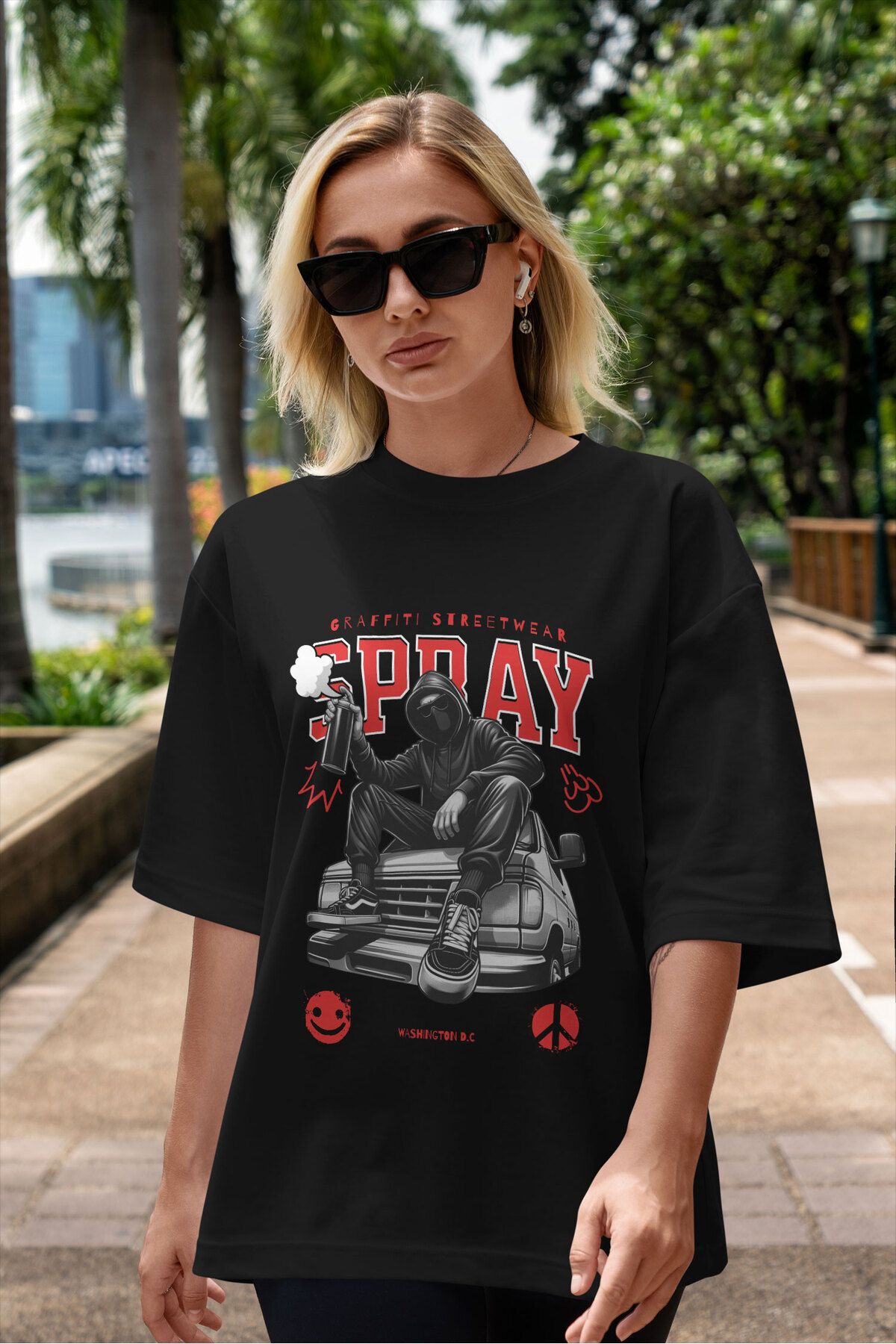 ELFAMİ Unisex Erkek/Kadın SPRAY Renkli Özel Baskılı Oversize Pamuklu Bisiklet Yaka T-Shirt Tişört