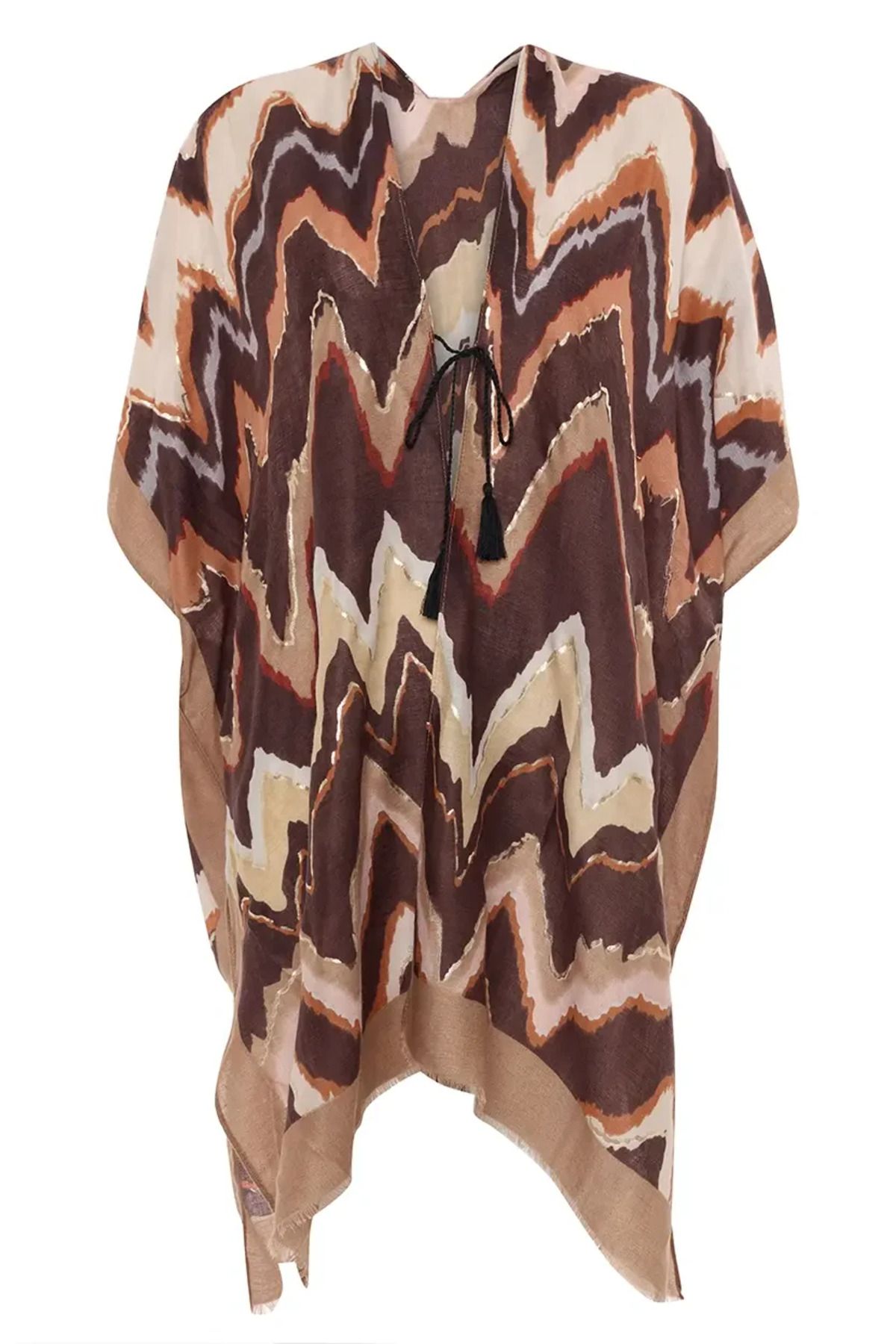 Gusto-Zigzag Patterned Foil Kimono - Mink 7