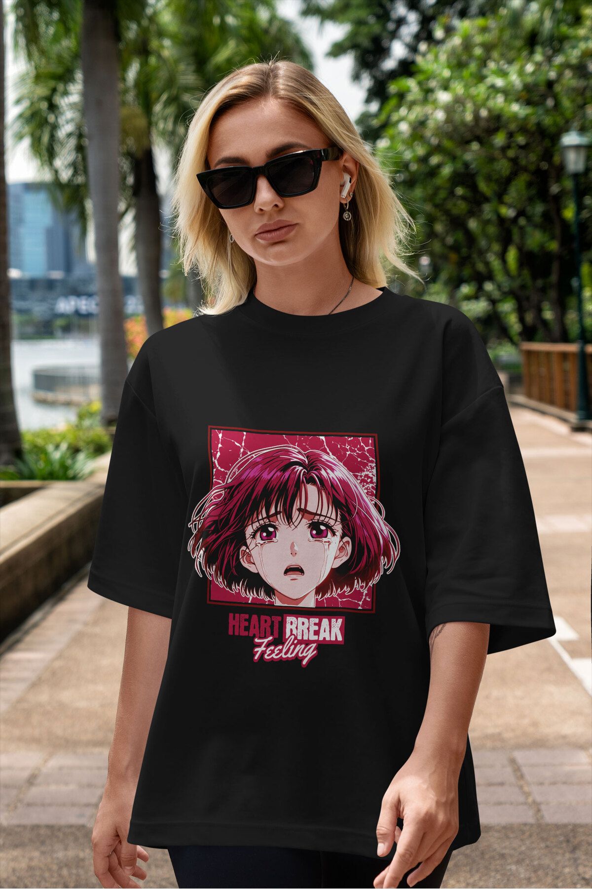 ELFAMİ Unisex Erkek/Kadın HEARTH BREAK Renkli Özel Baskılı Oversize Pamuklu Bisiklet Yaka T-Shirt Tişört