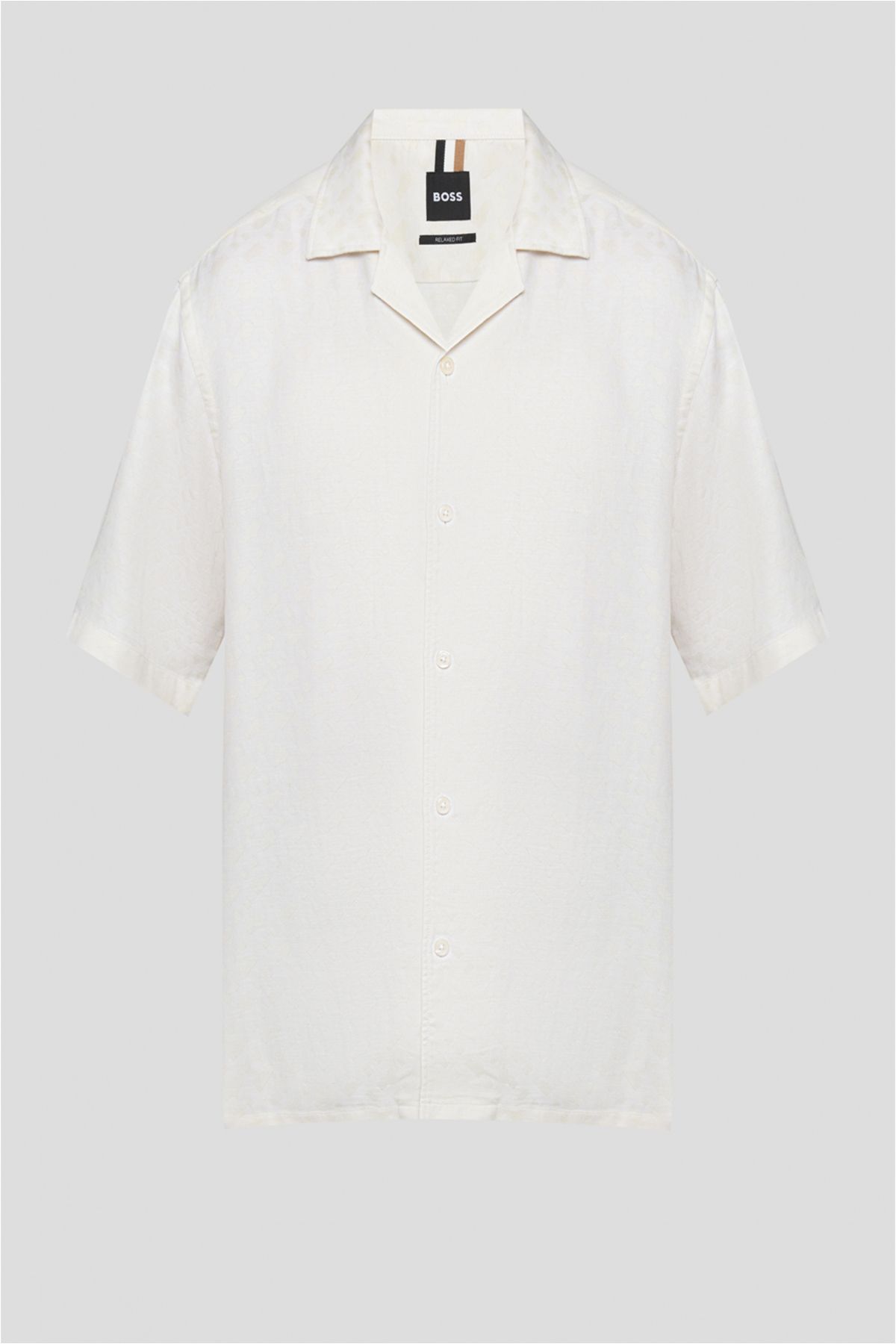 BOSS Erkek Rahat Kalıp Monogram Logolu Kısa Kollu Bej Gömlek 50539650-131