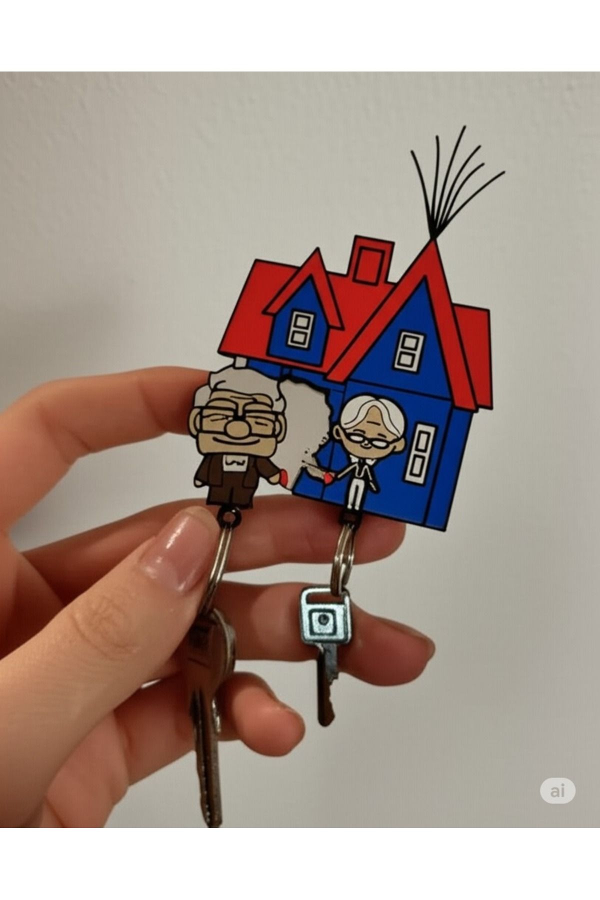 FAMEMUS ACCESSORY 3D Balonlu Ev Temalı Kapı Süsü ve Anahtarlık Tutucu