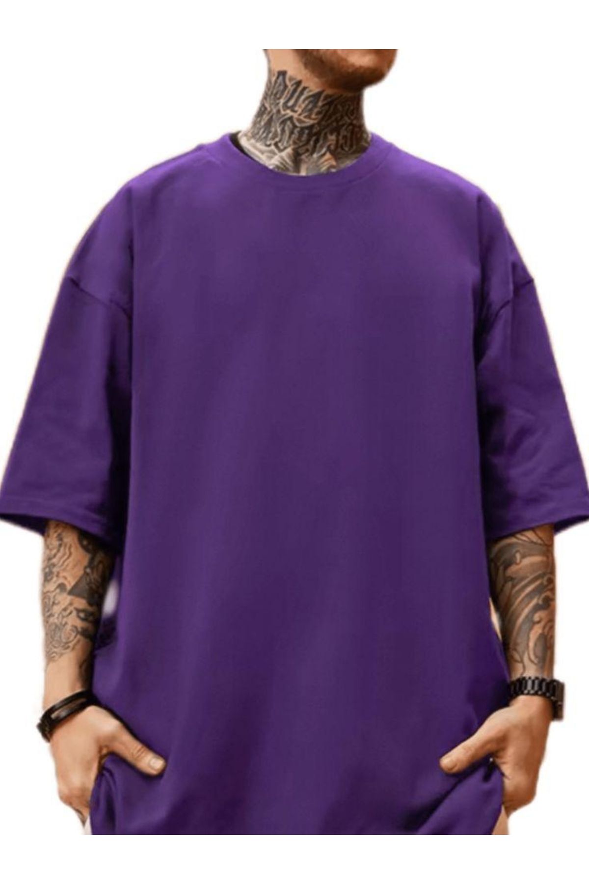 FİTGO Erkek Basic Mor T-Shirt
