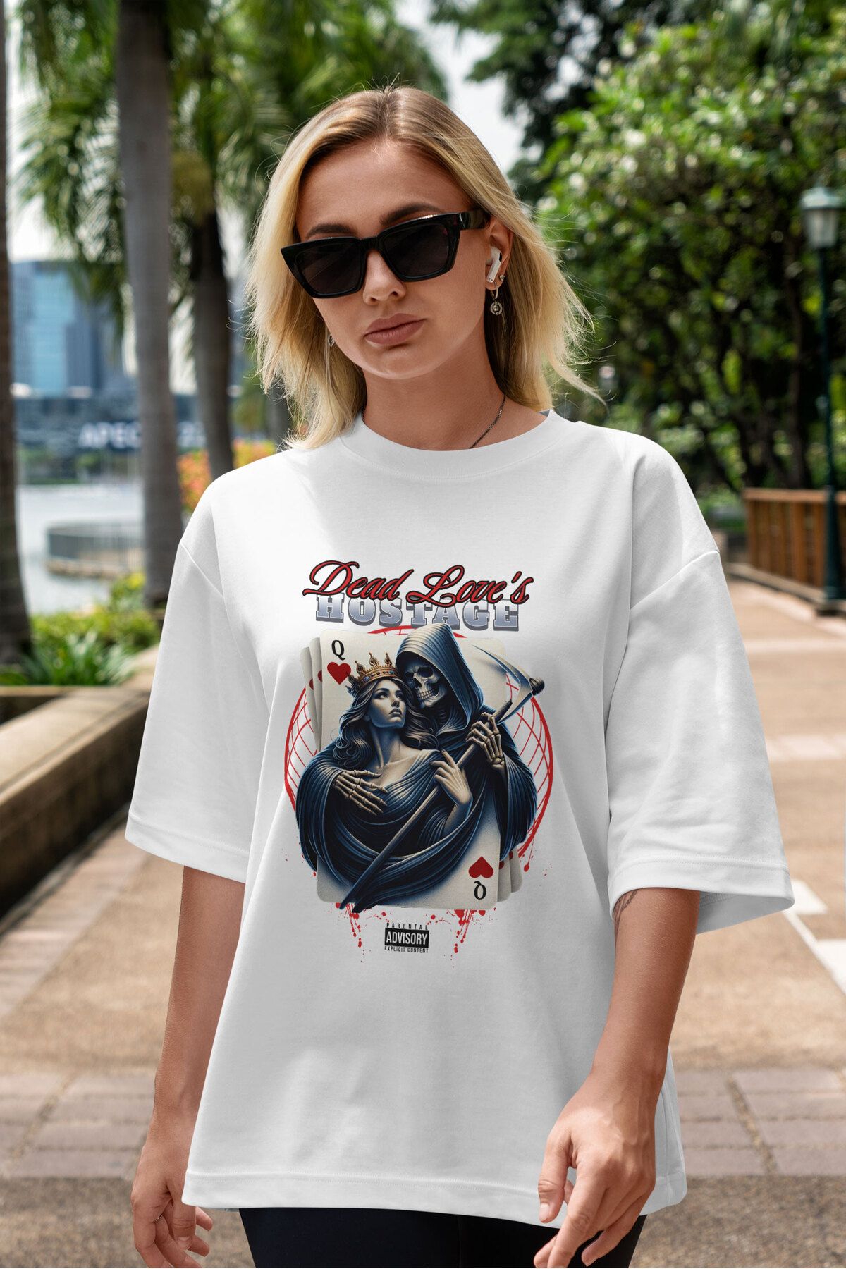 ELFAMİ Unisex Erkek/Kadın HOSTAGE Renkli Özel Baskılı Oversize Pamuklu Bisiklet Yaka T-Shirt Tişört