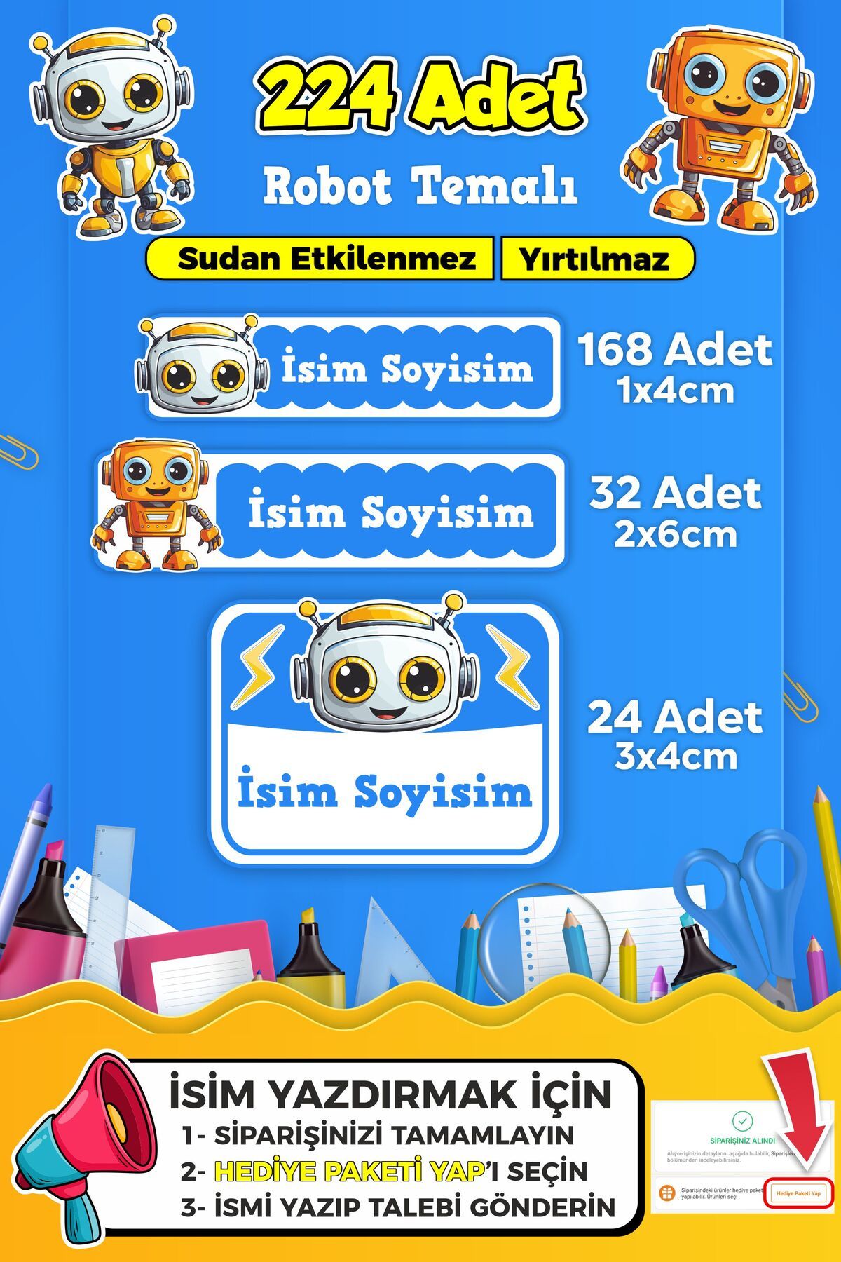SB store Robot Temalı Okul Kreş Kişiye Özel isim Etiket Seti - Model 431