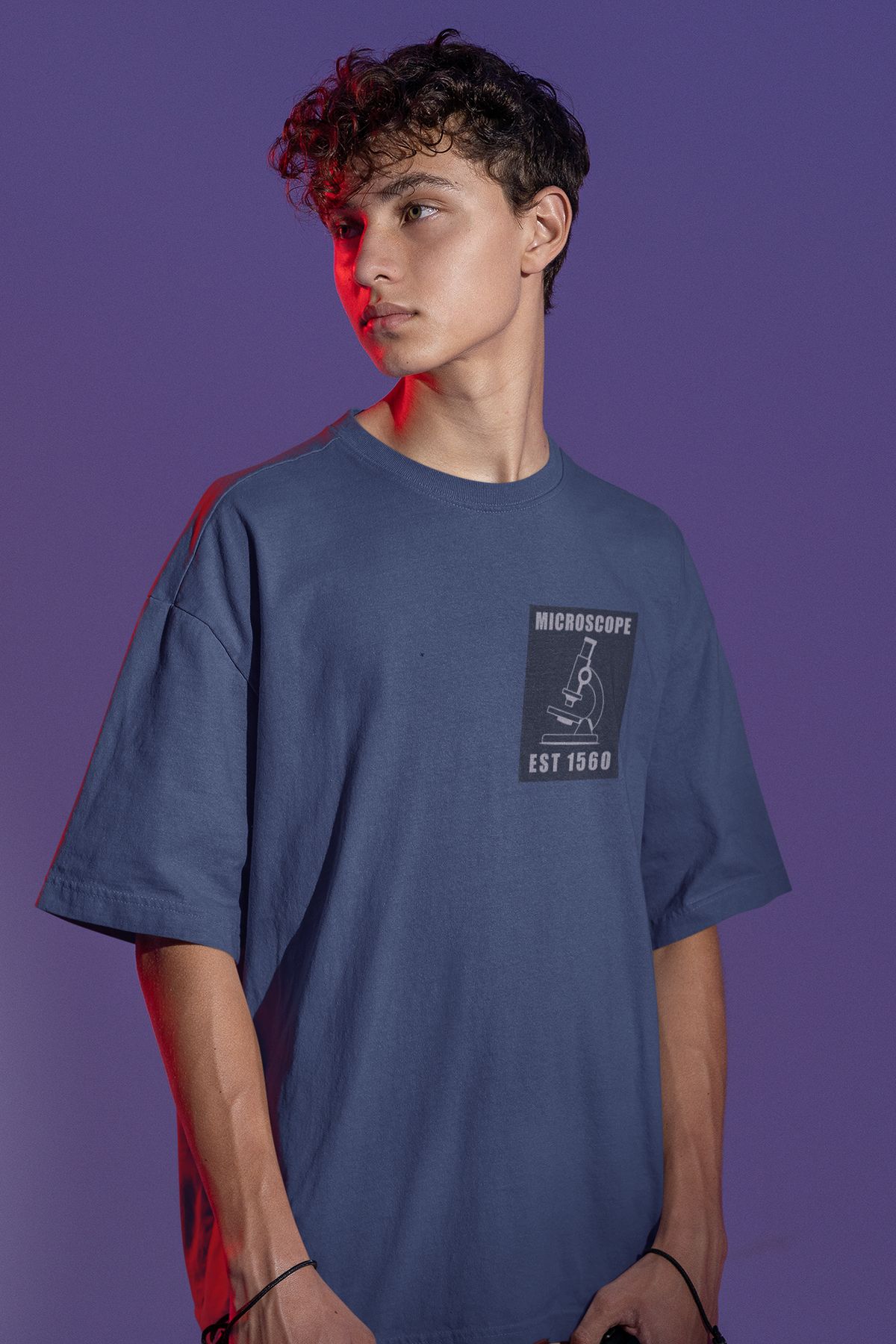 Uniquetex NUBENSE / MİKSE-06 - Oversize Unisex Mikroskop Baskılı Füme Bisiklet Yaka T-shirt (Bilim Tişört)