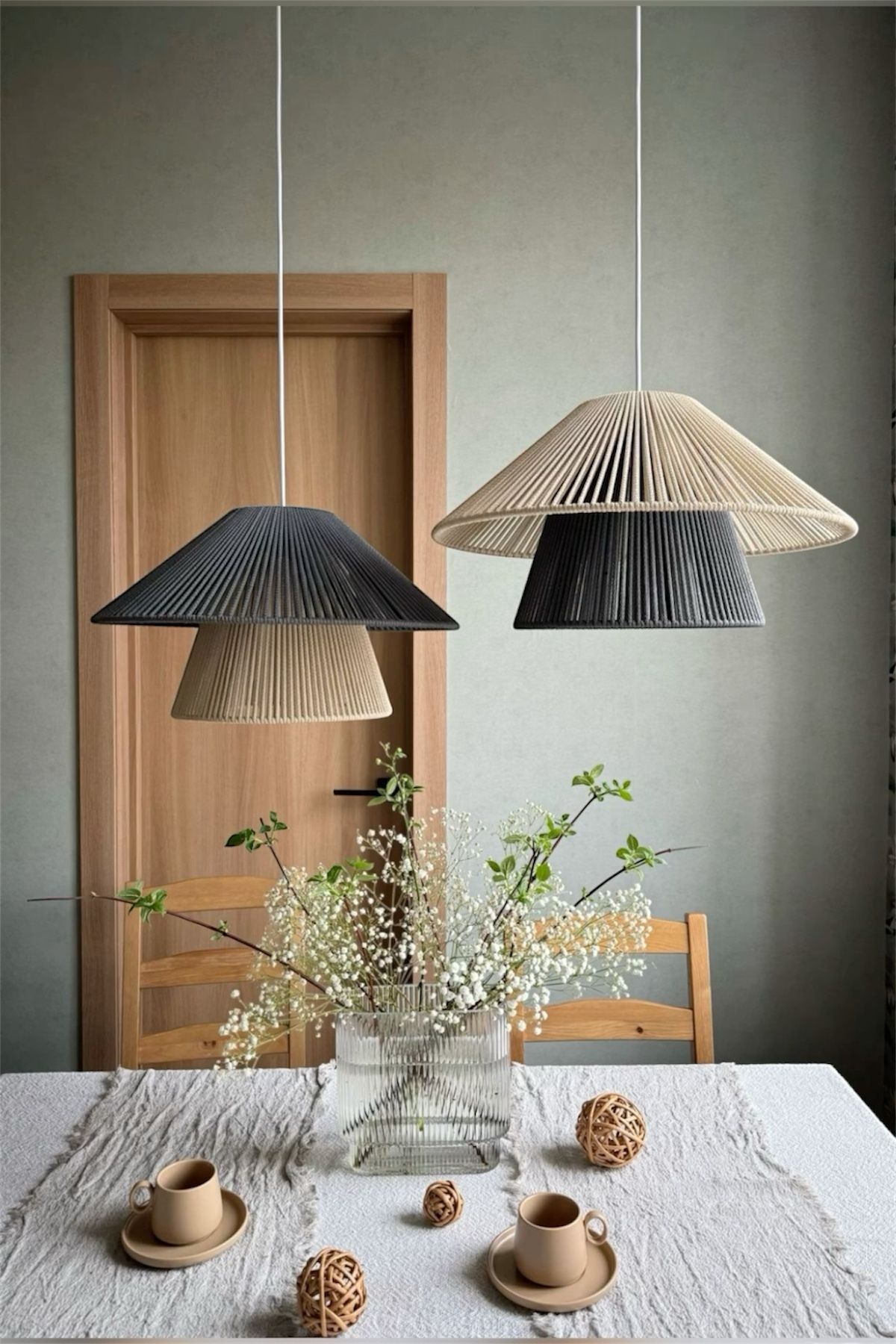 AFRALYAHOME Makrome Avize / Bohem Avize / Rustik Tarz Konik Avize / Rattan Avize/ Salon avize Yatak Odası 40cm