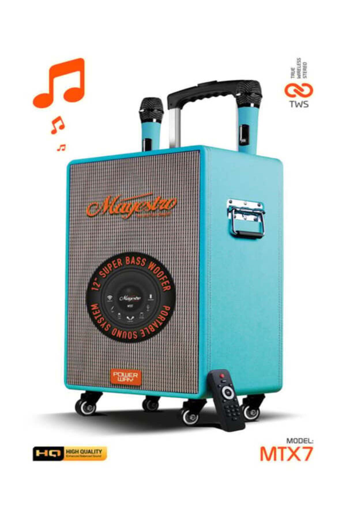 Mars Mobıle Şarjlı Çift Mikrofonlu Ses Sistemi Karaoke Sistemi Taşınabilir Amfi MTX7 Bluetooth Hoparlör