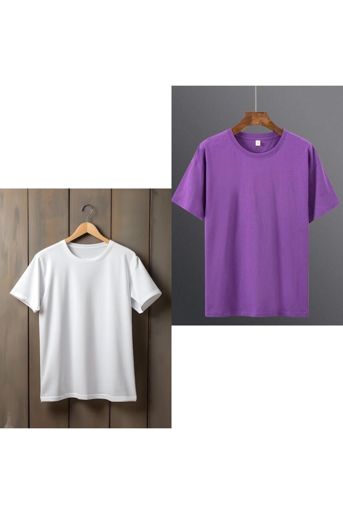 THE WHITE 2'li Beyaz/Mor T-Shirt