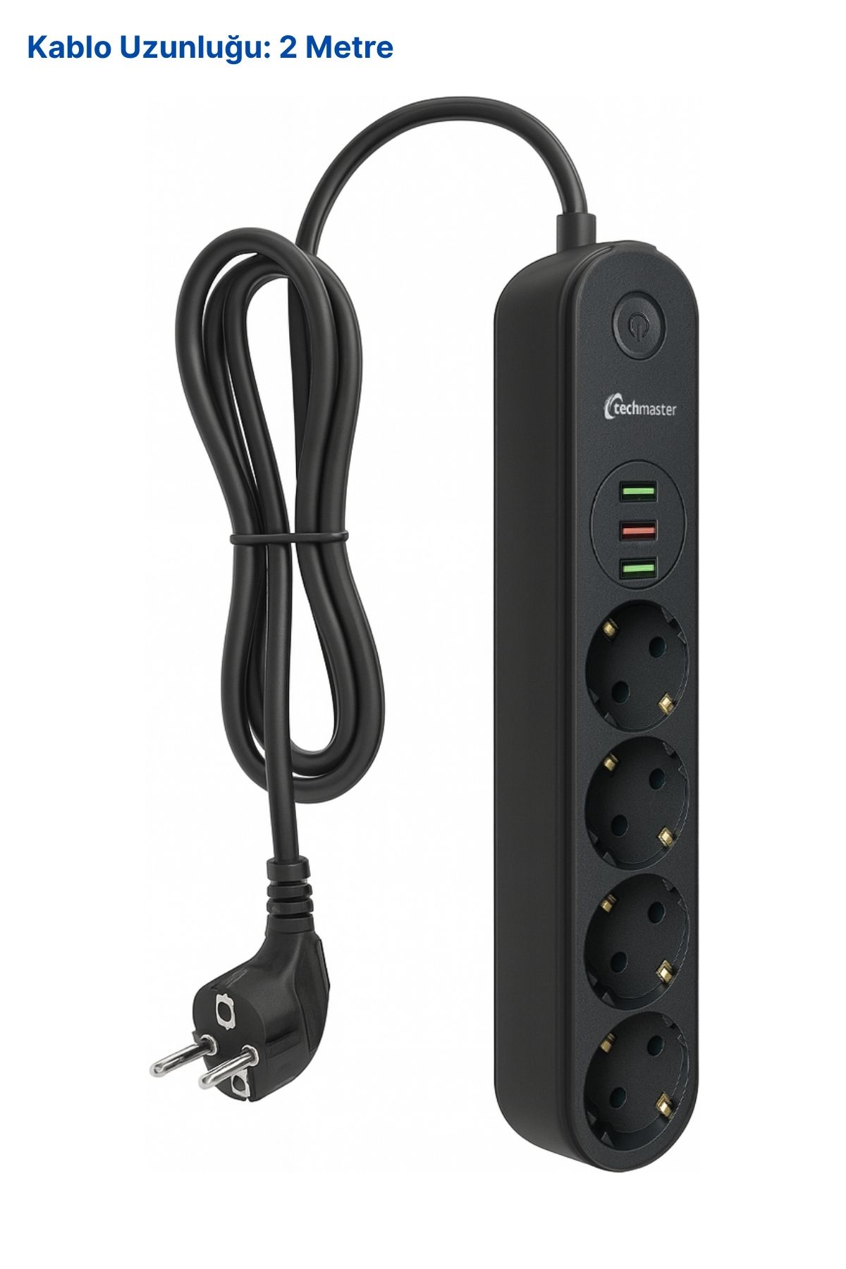 Techmaster-3 USB Current Child Proof 4 Socket Socket 2Mt Black 5