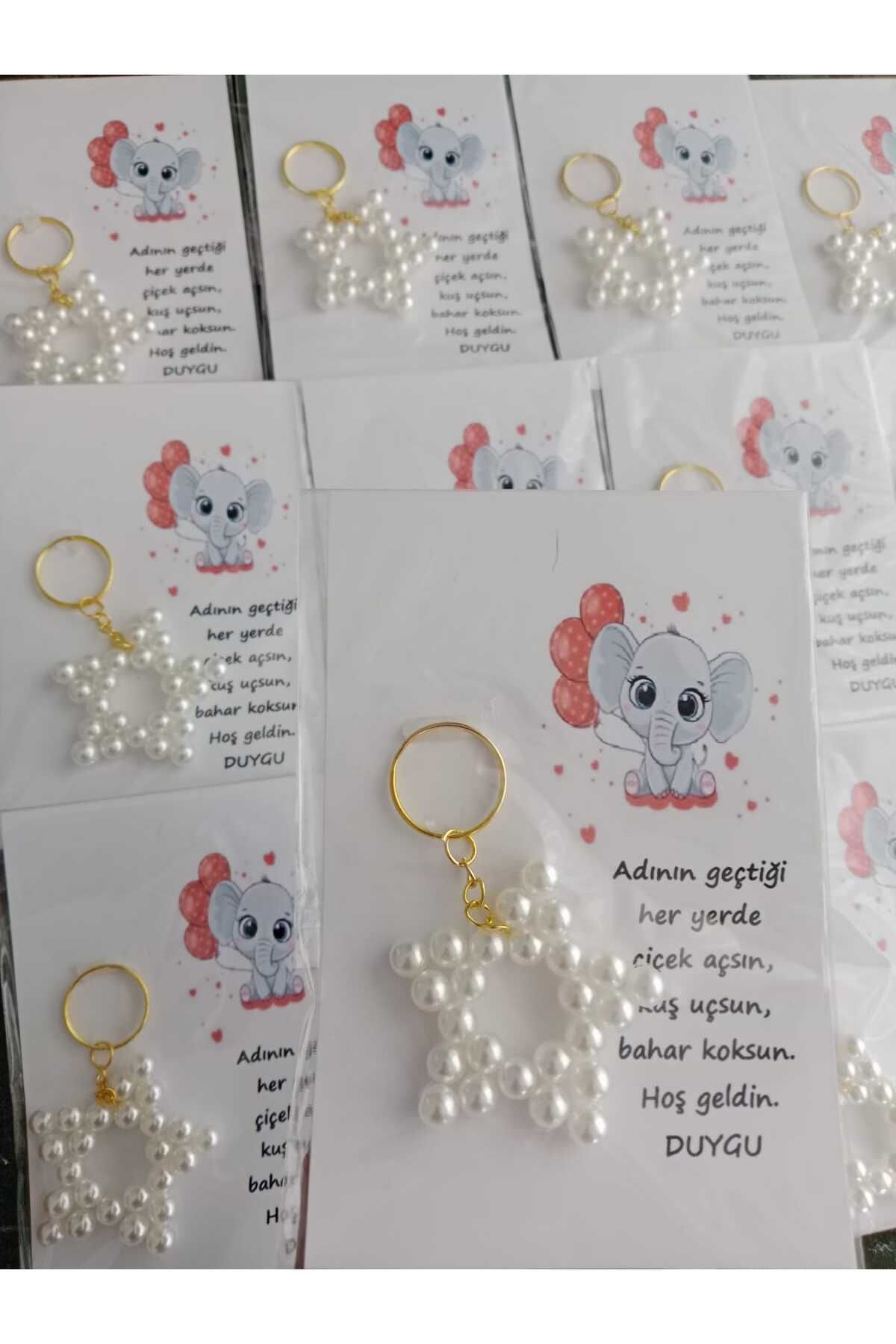 Store Yenidoğan Mevlid Doğum Günü Hediyelik Inci Yıldız Boncuk Anahtarlık (12 adet) 10*15 CM