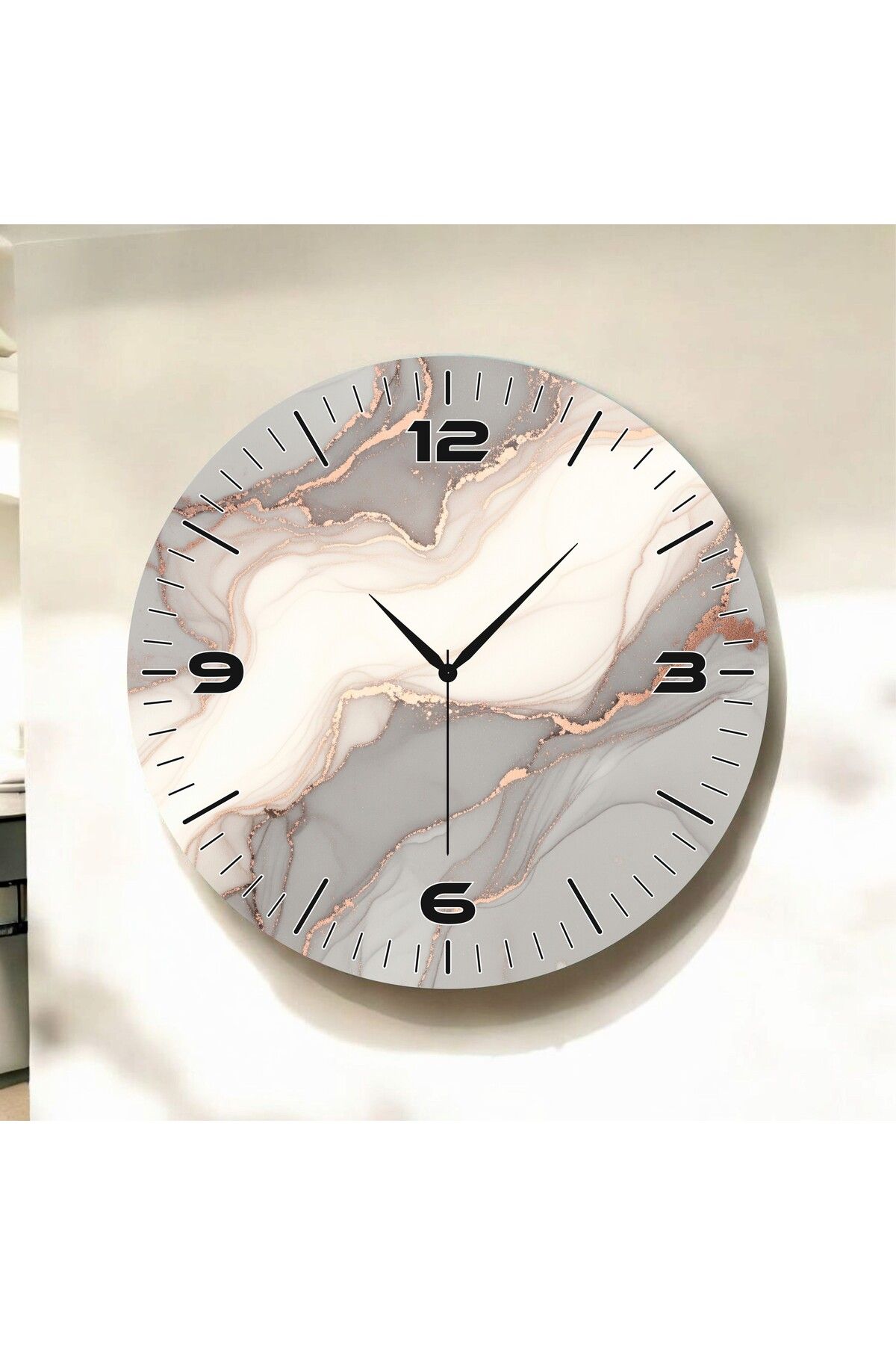 AA Shop Açık Renkli Baskı Mermer Desenli Sayılı Hediyelik Ahşap Sessiz Duvar Saati 50cm