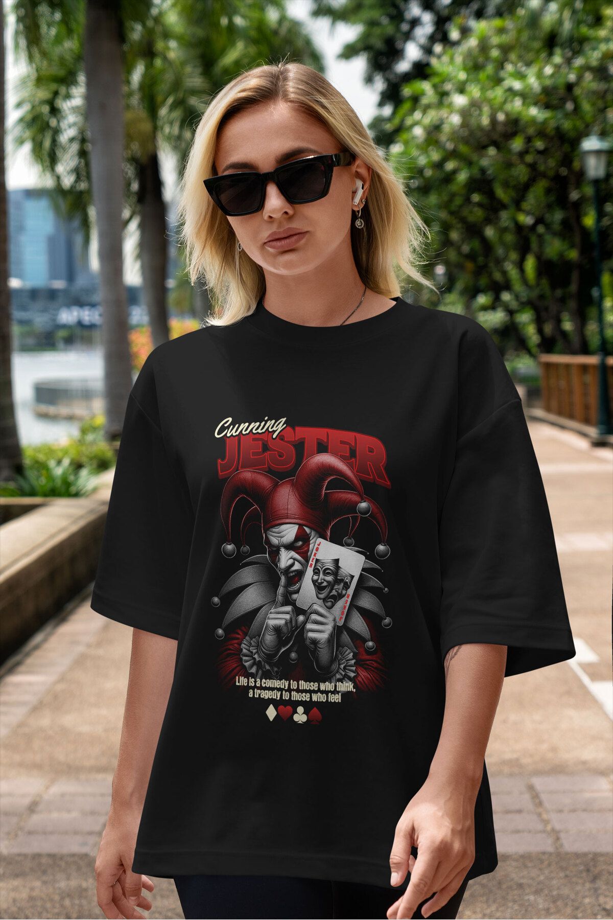 ELFAMİ Unisex Erkek/Kadın JESTER Renkli Özel Baskılı Oversize Pamuklu Bisiklet Yaka T-Shirt Tişört