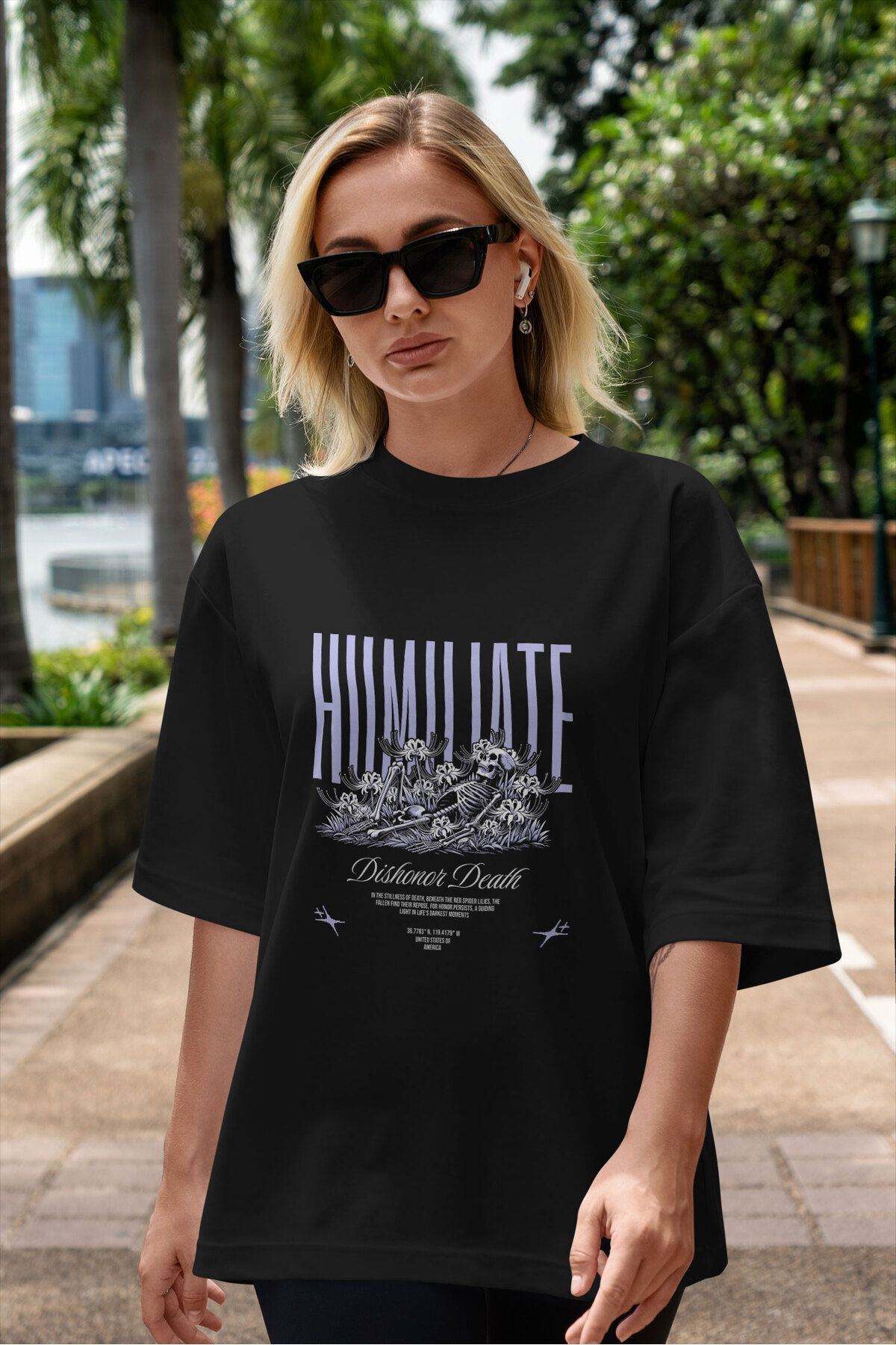 ELFAMİ Unisex Erkek/Kadın HUMILATE Renkli Özel Baskılı Oversize Pamuklu Bisiklet Yaka T-Shirt Tişört