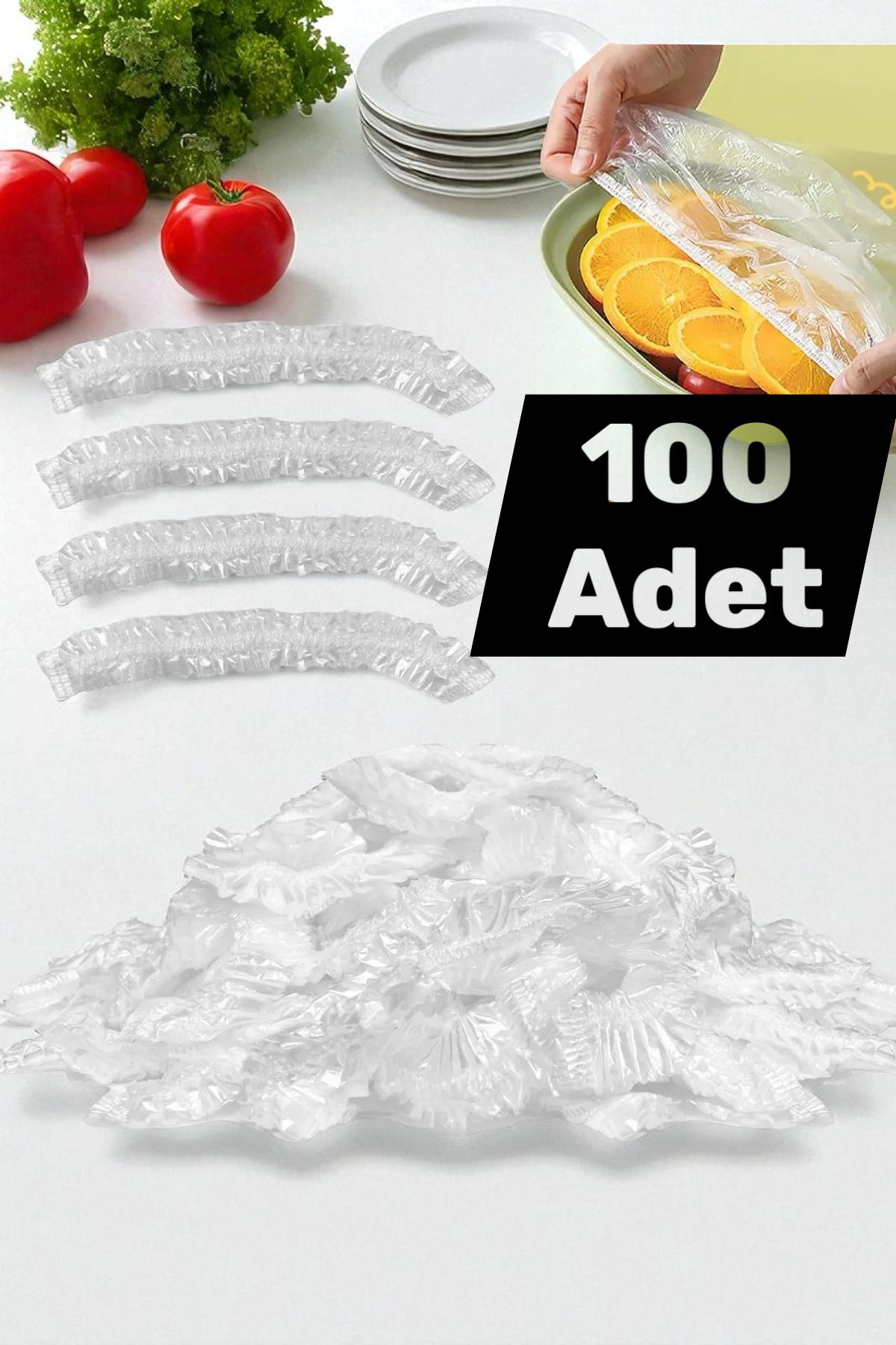 katilus 100 Adet Tek Kullanımlık Gıda Koruyucu Lastikli Tazeliği Koruyan Tencere Tabak Koruyucu Kapak Bonesi