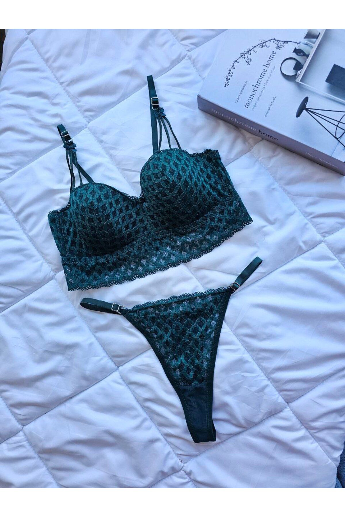 EMENUNU Lotus Dantelli Bralet Sütyen Külot Takımı Desteksiz Rahat Kullanım Günlük Şık Takım
