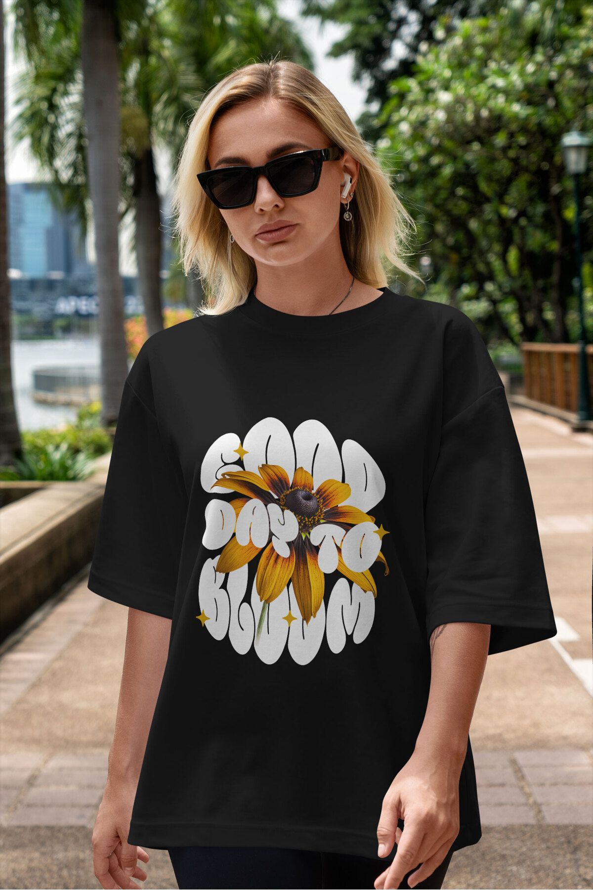 ELFAMİ Unisex Erkek/Kadın BLOOM Renkli Özel Baskılı Oversize Pamuklu Bisiklet Yaka T-Shirt Tişört