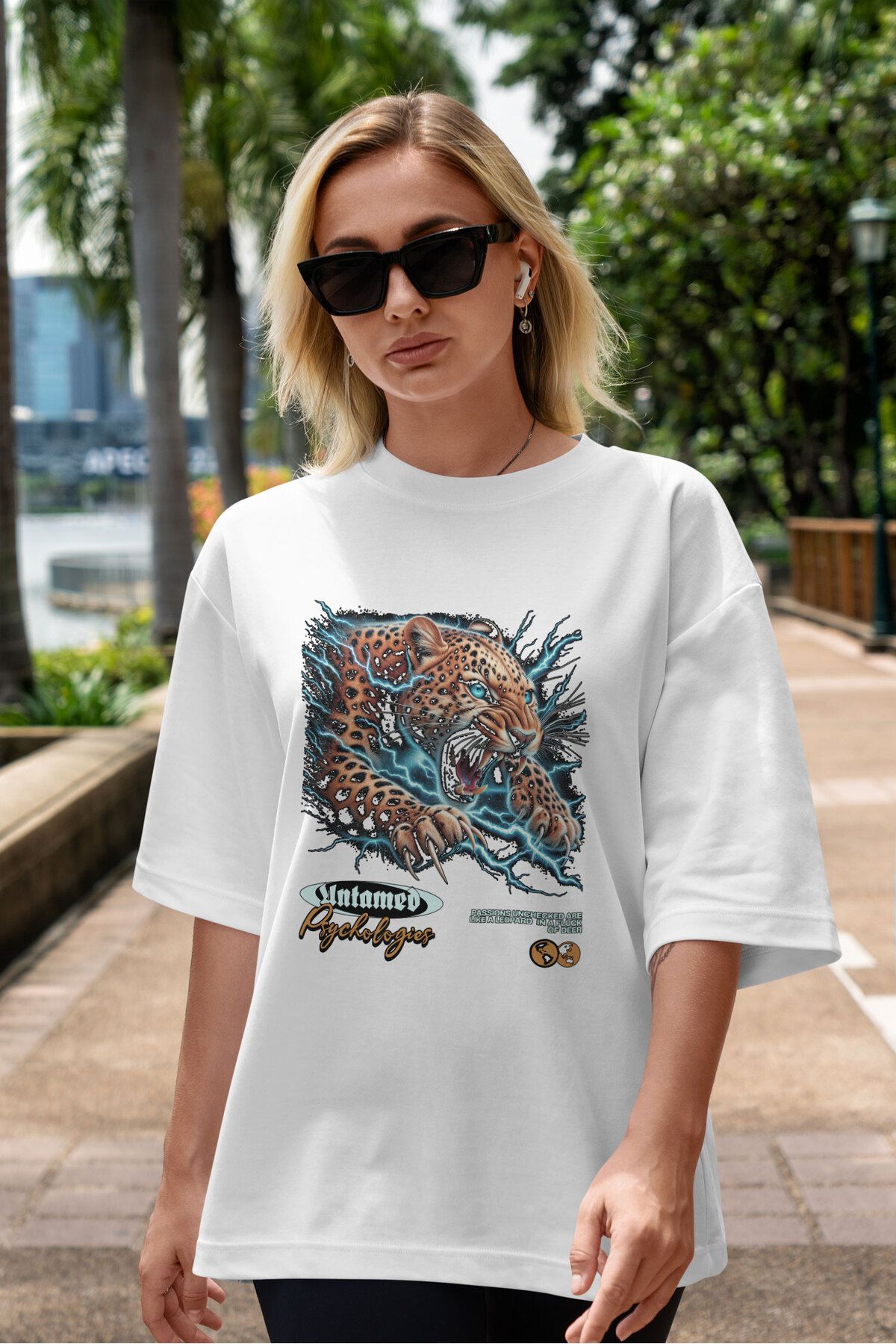 ELFAMİ Unisex Erkek/Kadın PANTHER Renkli Özel Baskılı Oversize Pamuklu Bisiklet Yaka T-Shirt Tişört
