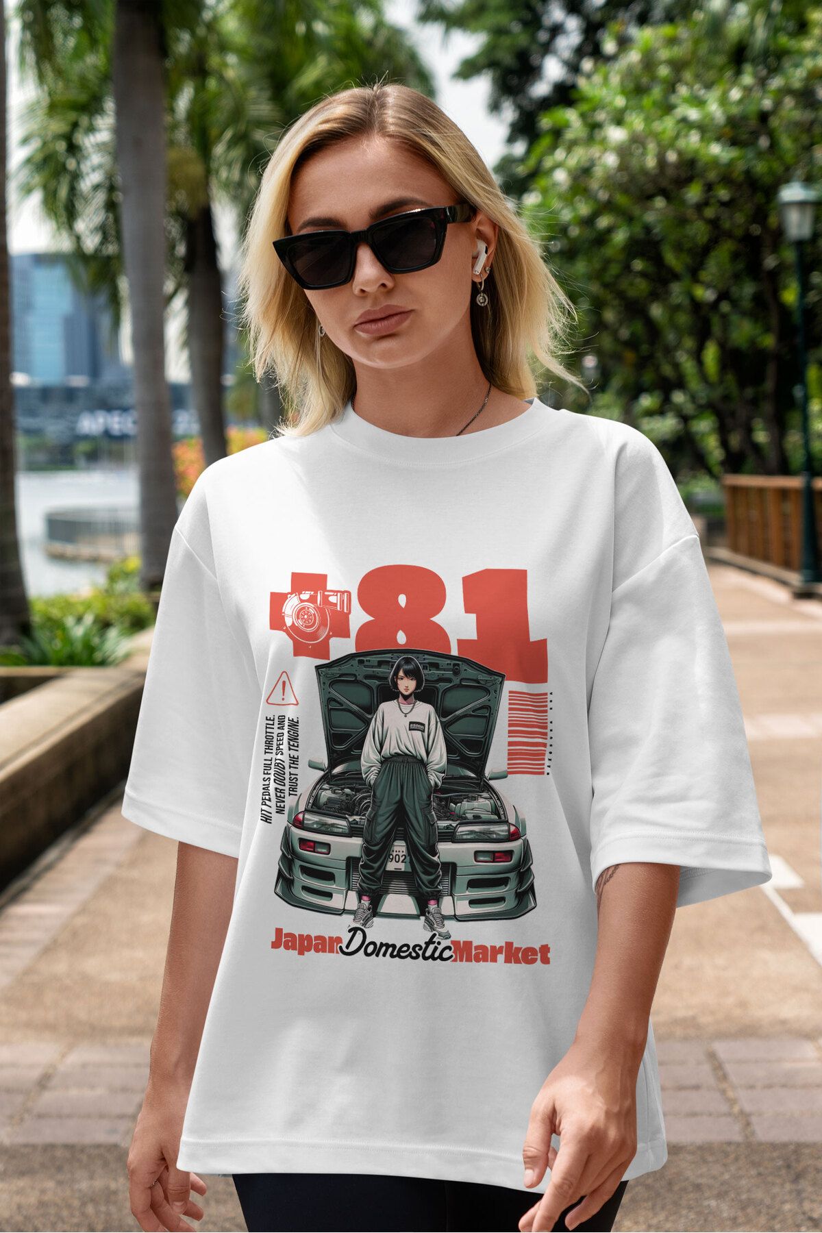 ELFAMİ Unisex Erkek/Kadın JAPAN 81 Renkli Özel Baskılı Oversize Pamuklu Bisiklet Yaka T-Shirt Tişört