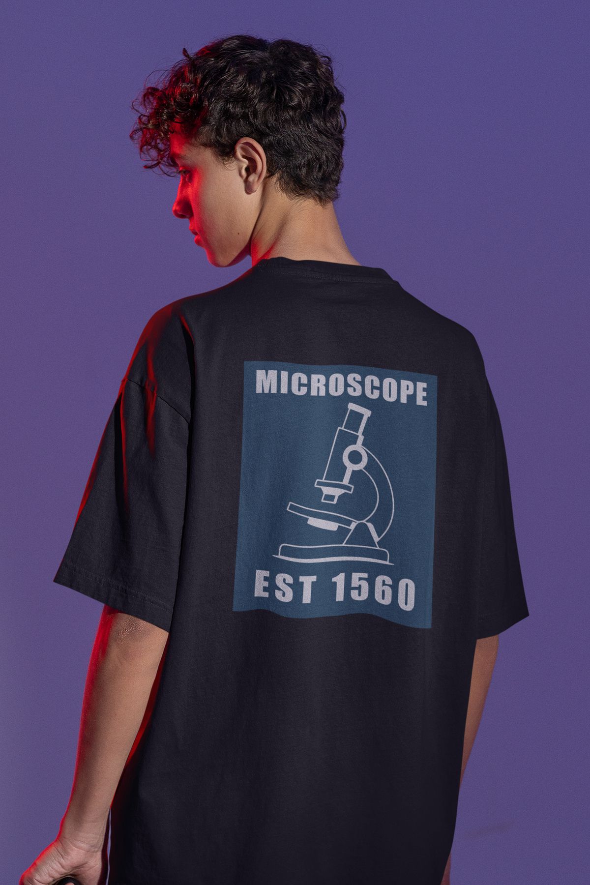 Uniquetex NUBENSE / MİKSE-13 - Oversize Unisex Mikroskop Baskılı Siyah Bisiklet Yaka T-shirt (Bilim Tişört)