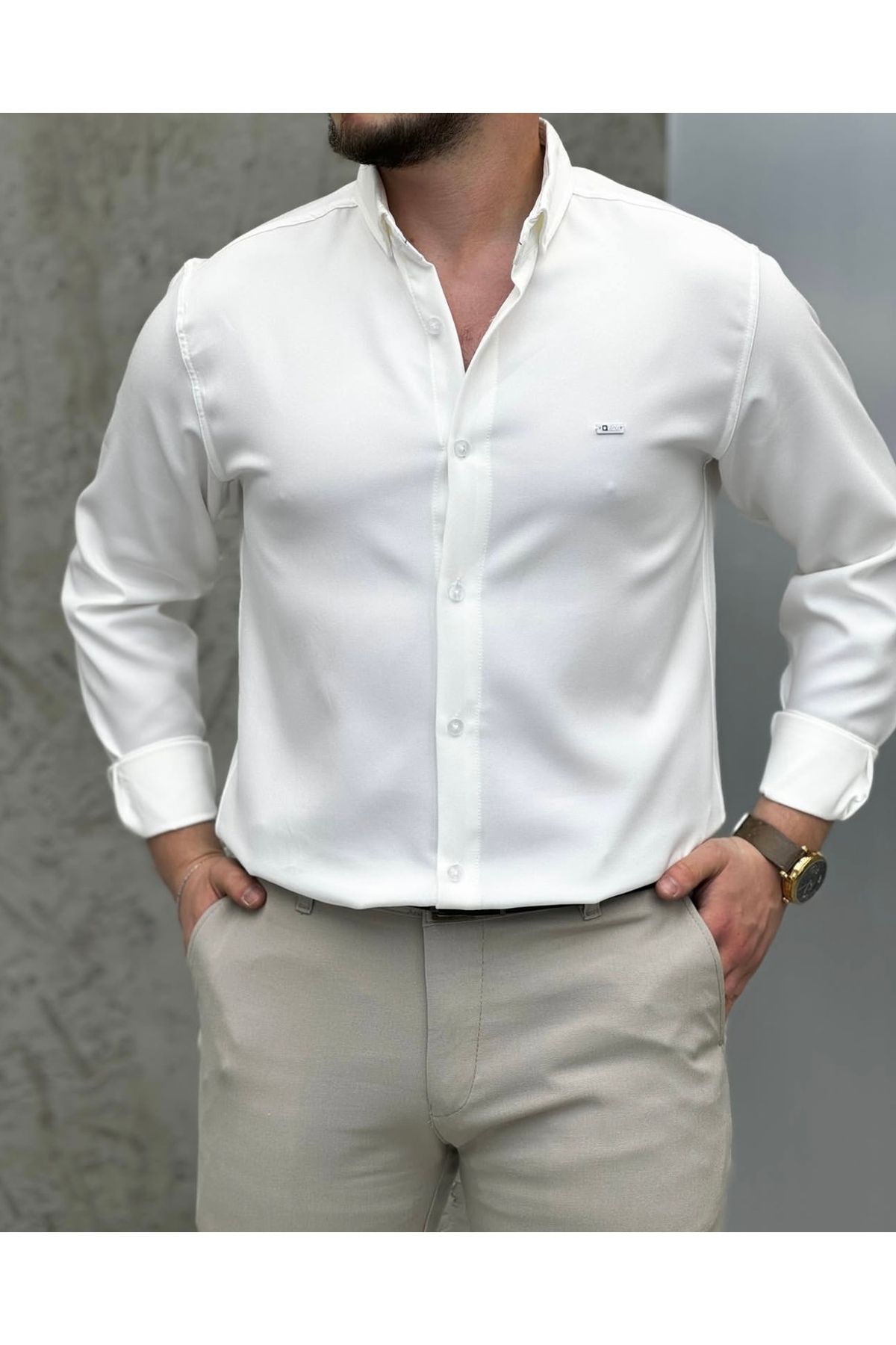 ParsStore Erkek Slim Fit Likralı Uzun Kollu Gömlek – Viskon Elastan Karışımlı