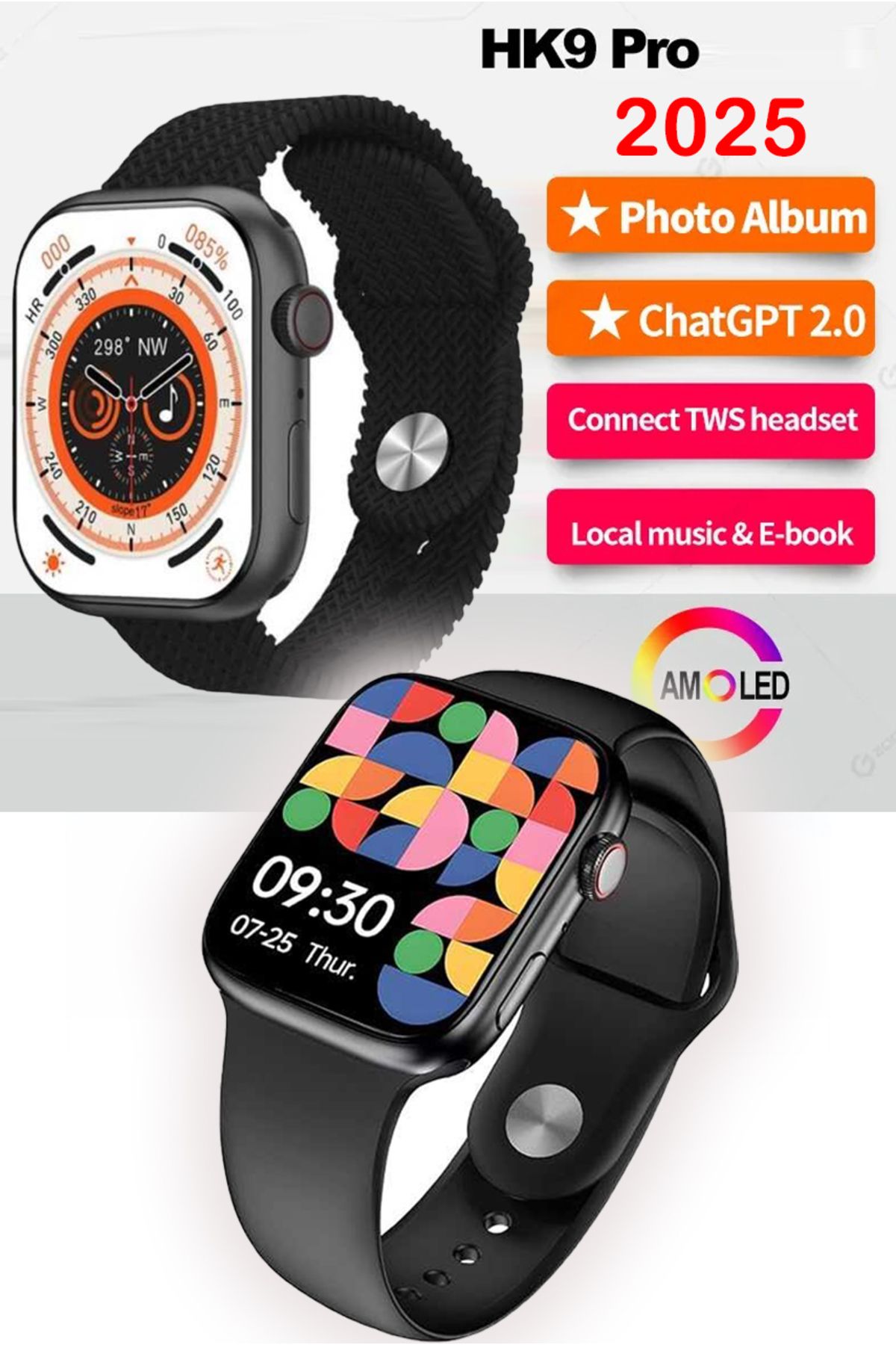 DigiMonster HK9 Pro Akıllı Saat - Amoled Ekran | Çağrı & Mesaj Cevaplama | Spor Modu & Sağlık Modu | Türkçe Menü