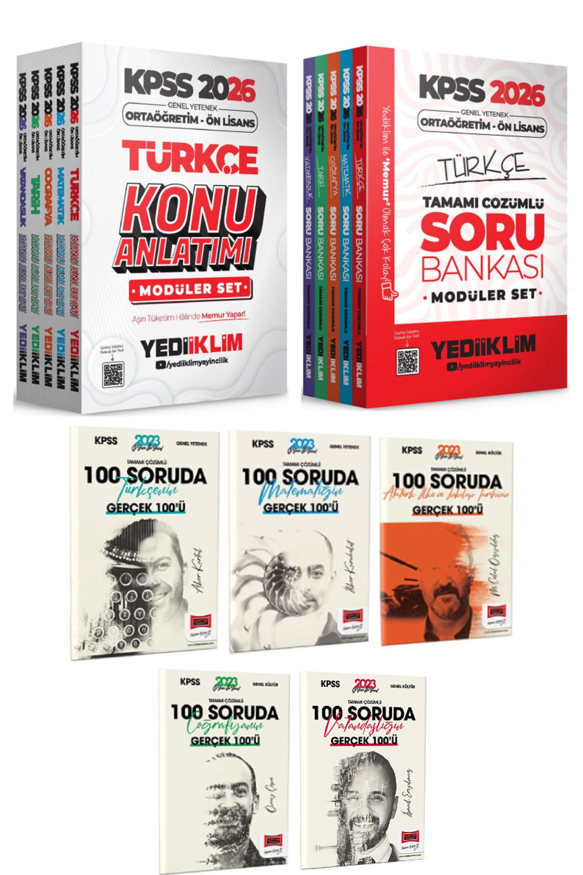 Yediiklim Yayınları KPSS 2026 Ortaöğretim Ön Lisans Konu Anlatımı+ Soru Bankası Modüler Set+ 100 Soruda Gerçek 100'ü