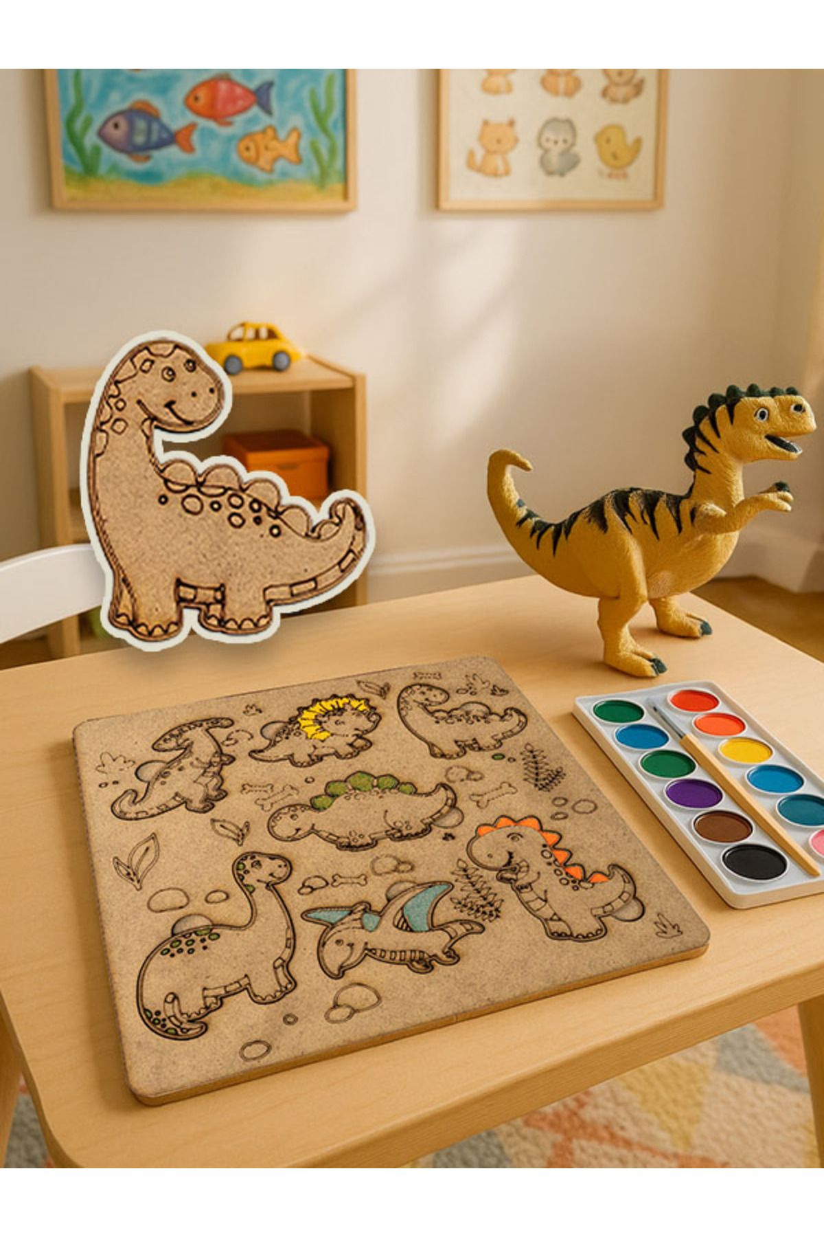 Premium Ant Dinazor Temalı Ahşap Boyanabilir Puzzle Aktivite Oyunu