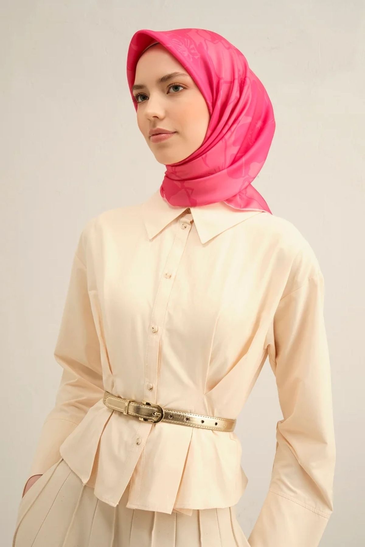 Armine Sura İpek Eşarp 9344DS Çiçekli Desen Pembe-Açık Mürdüm-30