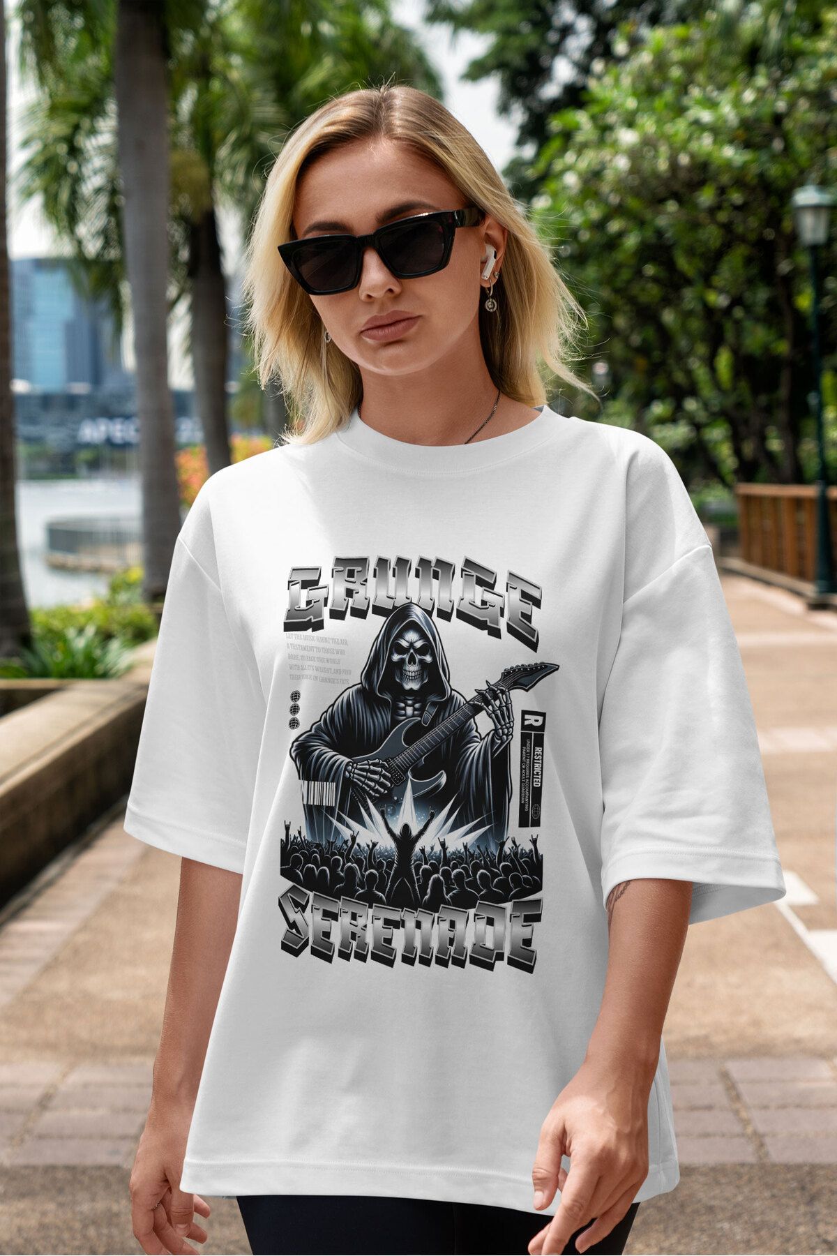 ELFAMİ Unisex Erkek/Kadın GRUNGE Renkli Özel Baskılı Oversize Pamuklu Bisiklet Yaka T-Shirt Tişört