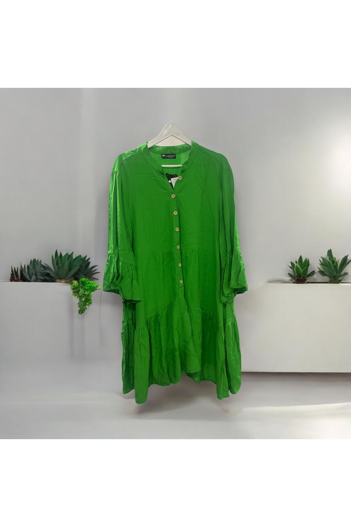 Cancoş bijüteri Kadın Geniş Standart Beden Diz Üstü Düğmeli Yazlık Elbise