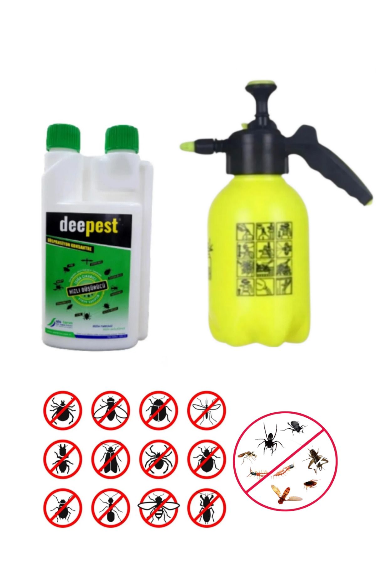 SİSTARIM Deepest 500ML Tüm Böcek ve Haşere Türleri İçin Kokusuz Etkili İlaç / 2Lt İlaçlama Pompası