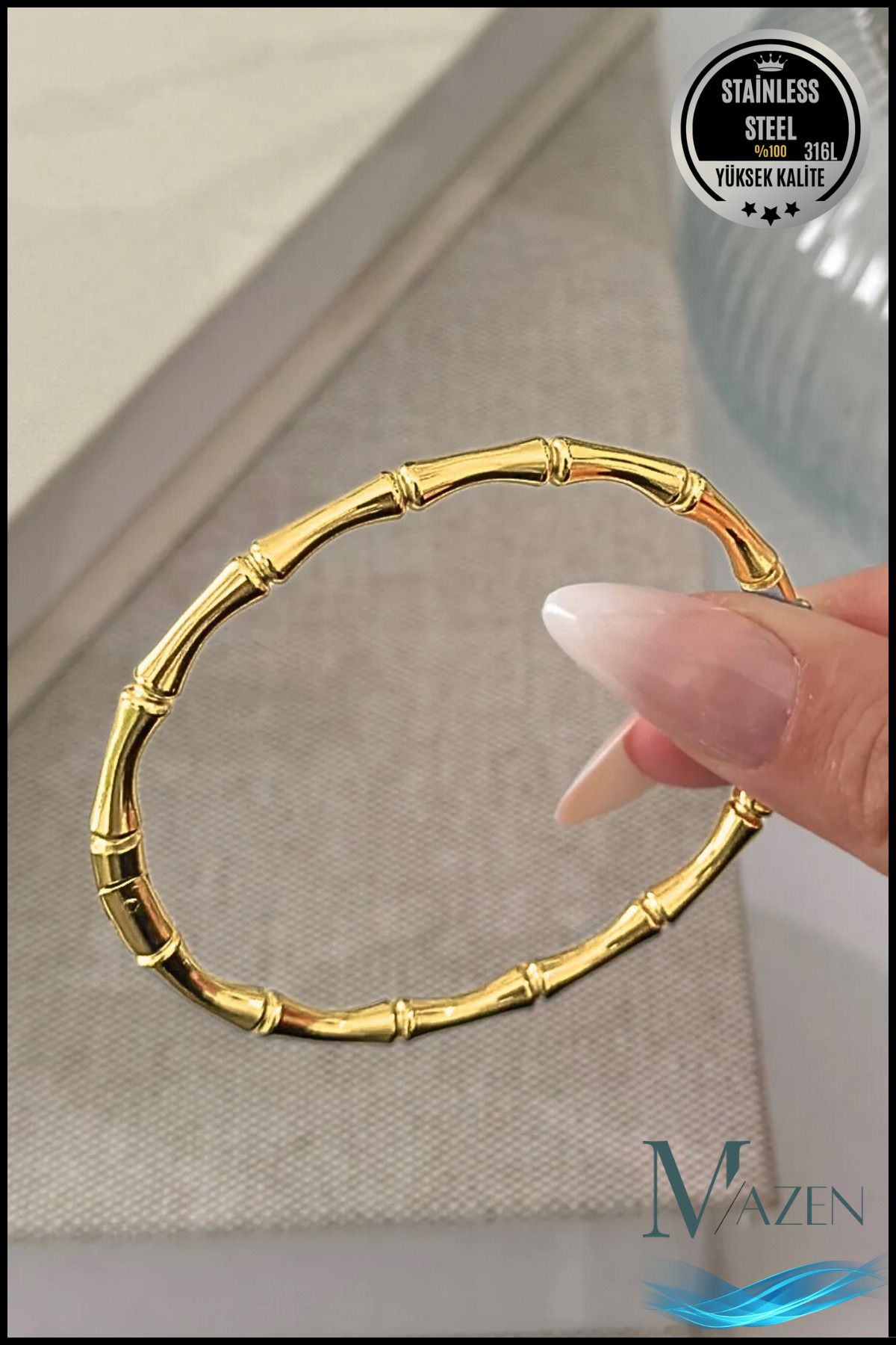 MAZEN %100 Çelik Bambu Model Bileklik | Kararmaz Antialerjik Aksesuar